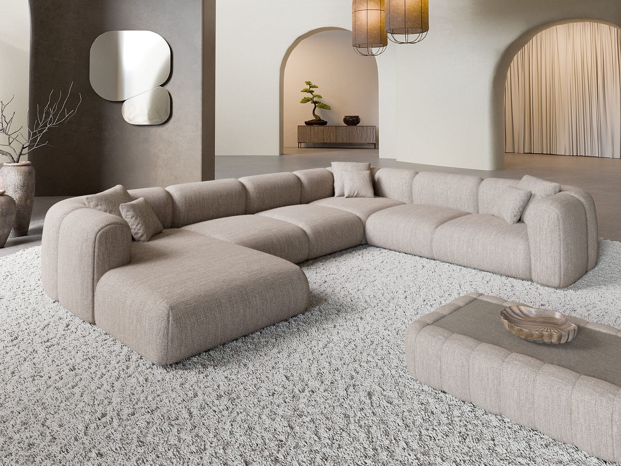 XXL Stoff Wohnlandschaft Venturia U-Form Beige