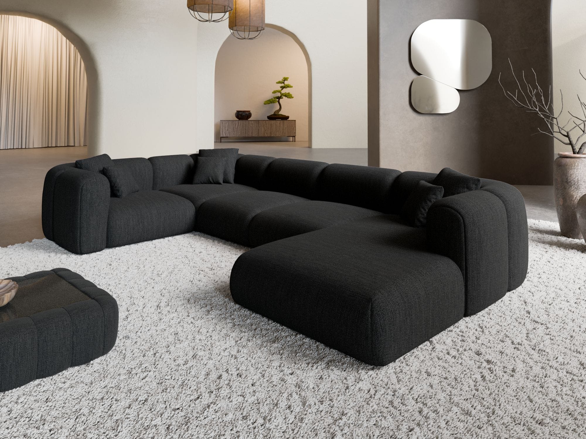 XL Wohnlandschaft Venturia U-Form aus Stoff Schwarz