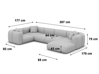 XL Wohnlandschaft Venturia U-Form aus Stoff Hellgrau