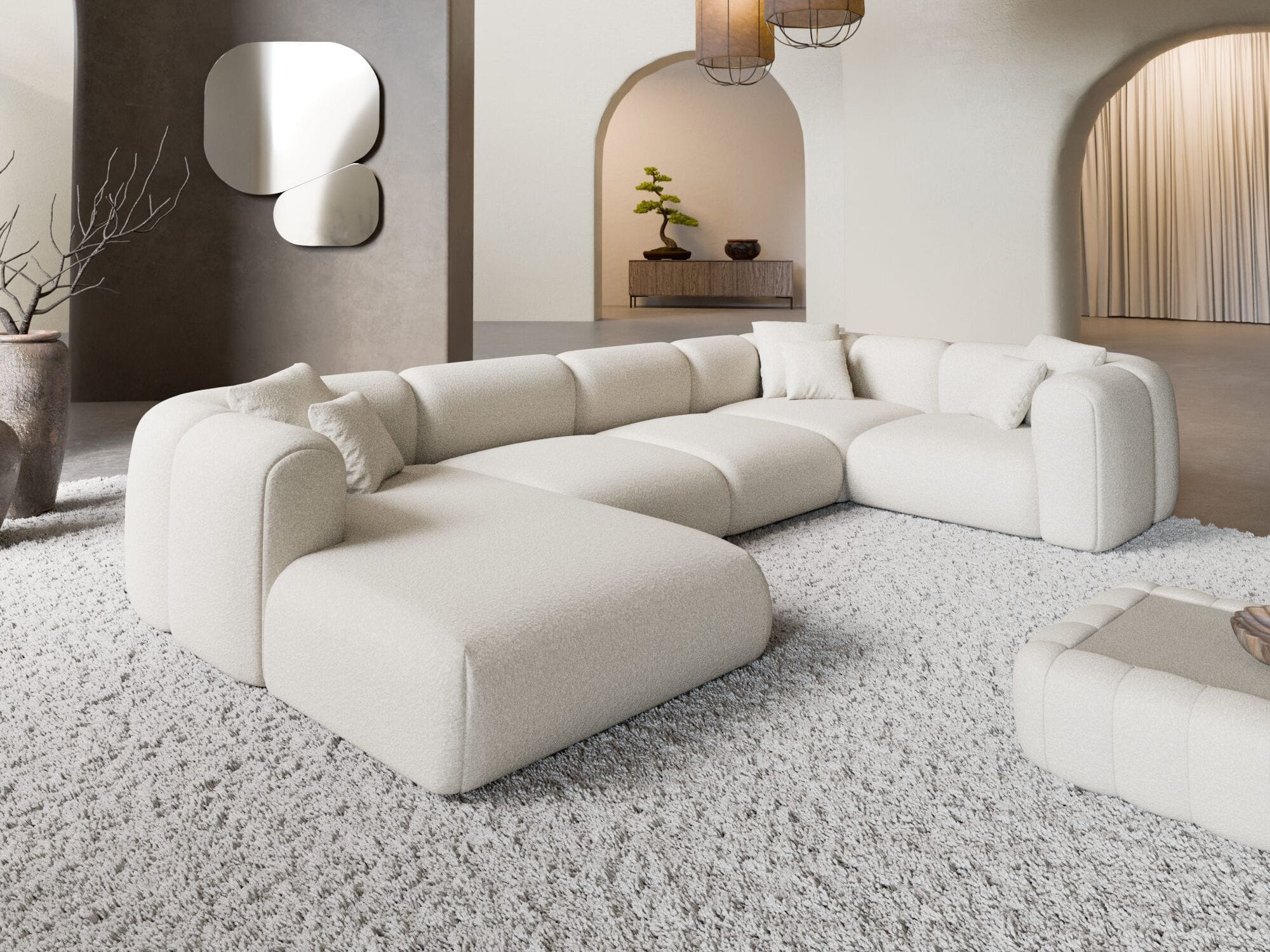 XL Wohnlandschaft Venturia U-Form aus Stoff Weiß