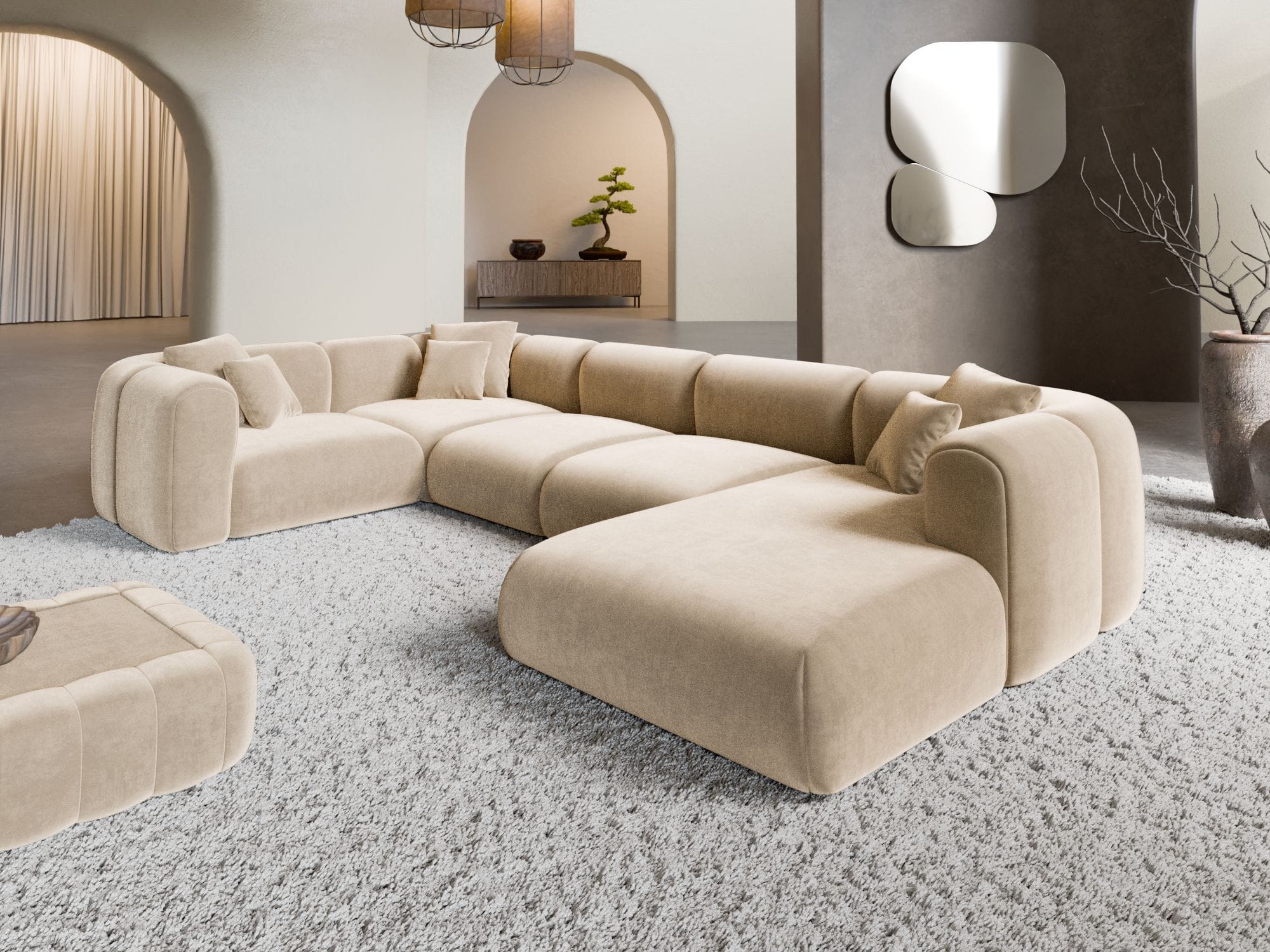 XL Wohnlandschaft Venturia U-Form aus Stoff Creme