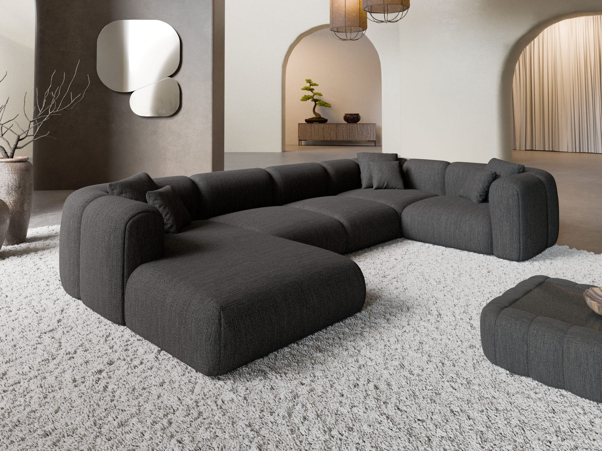 XL Wohnlandschaft Venturia U-Form aus Stoff Anthrazit