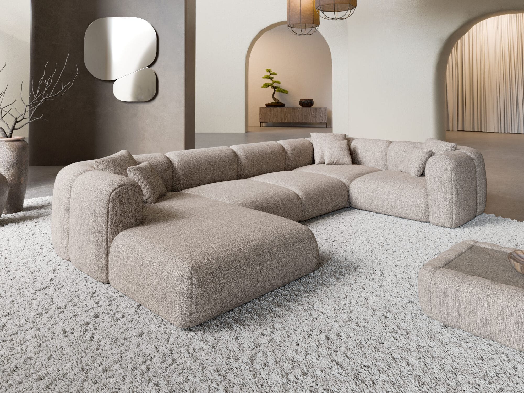 XL Wohnlandschaft Venturia U-Form aus Stoff Beige