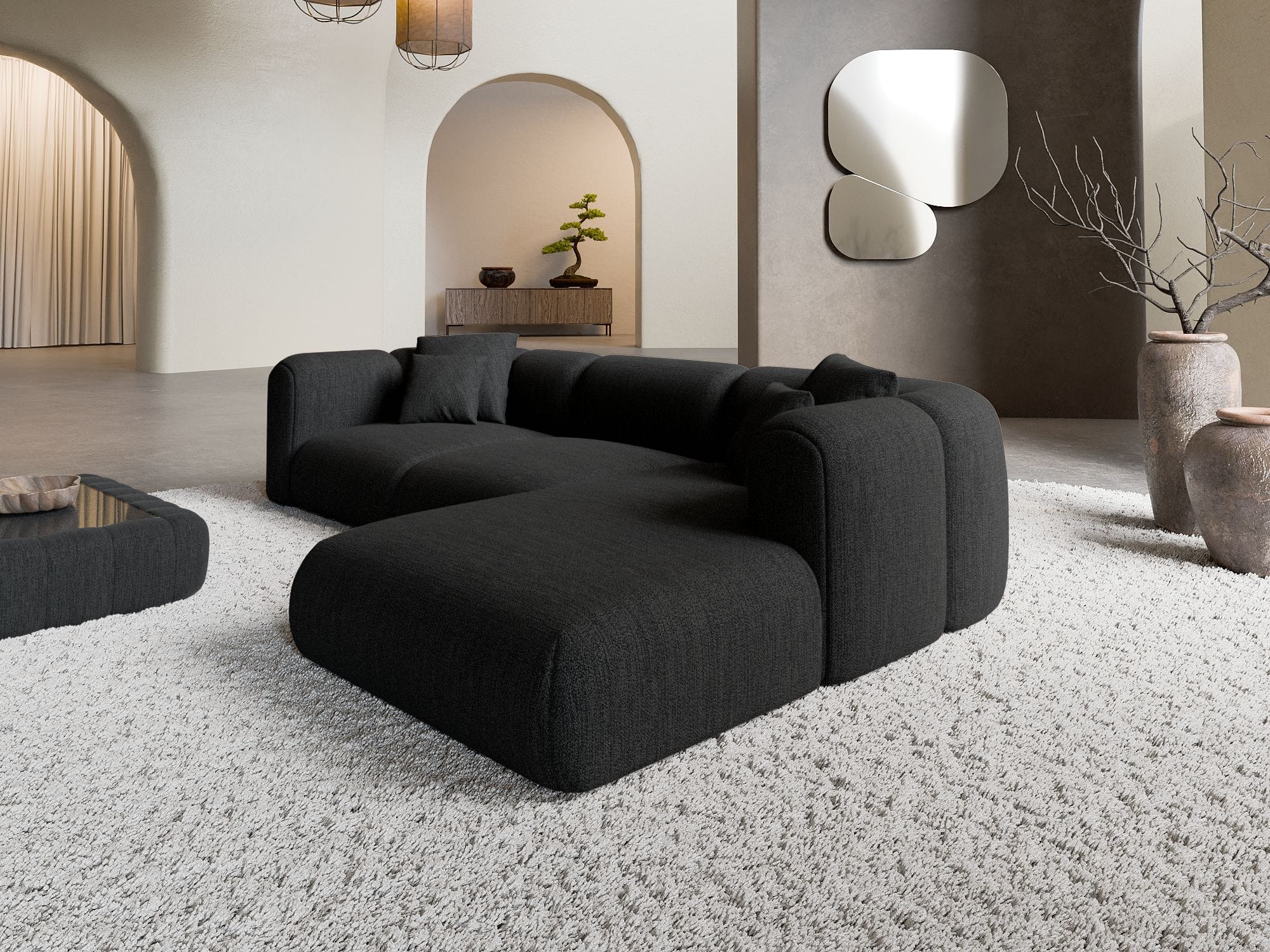 Ecksofa Venturia L-Form aus Stoff Schwarz