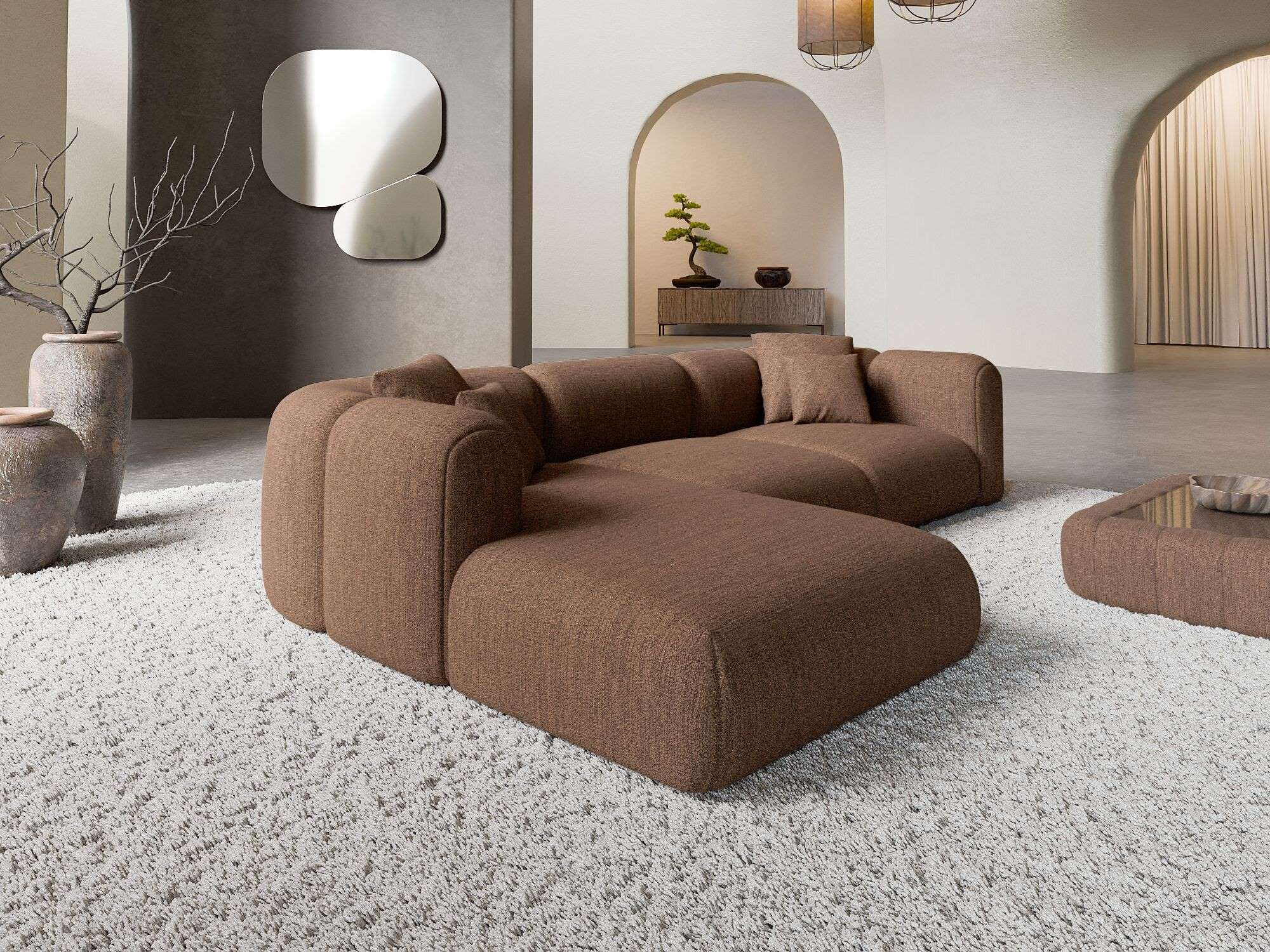 Ecksofa Venturia L-Form aus Stoff Braun