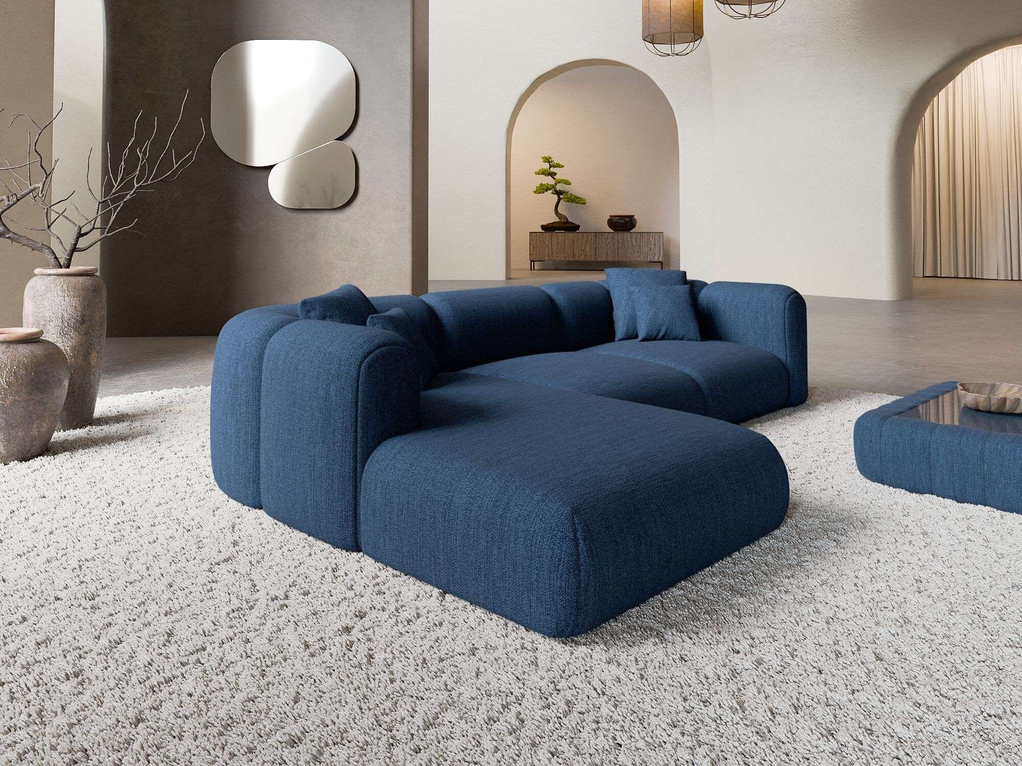Ecksofa Venturia L Form aus Stoff dunkelblau