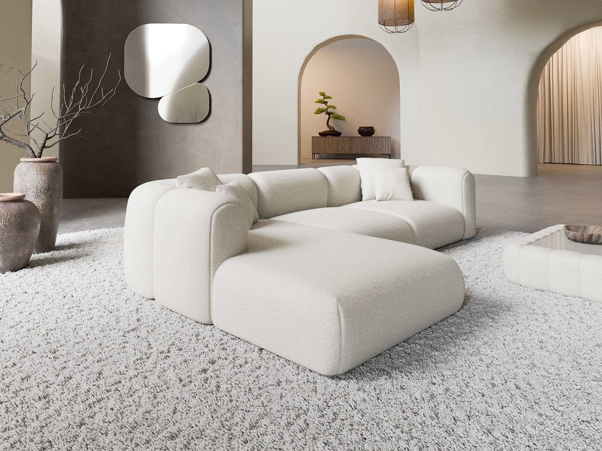 Ecksofa Venturia L-Form aus Stoff Weiß