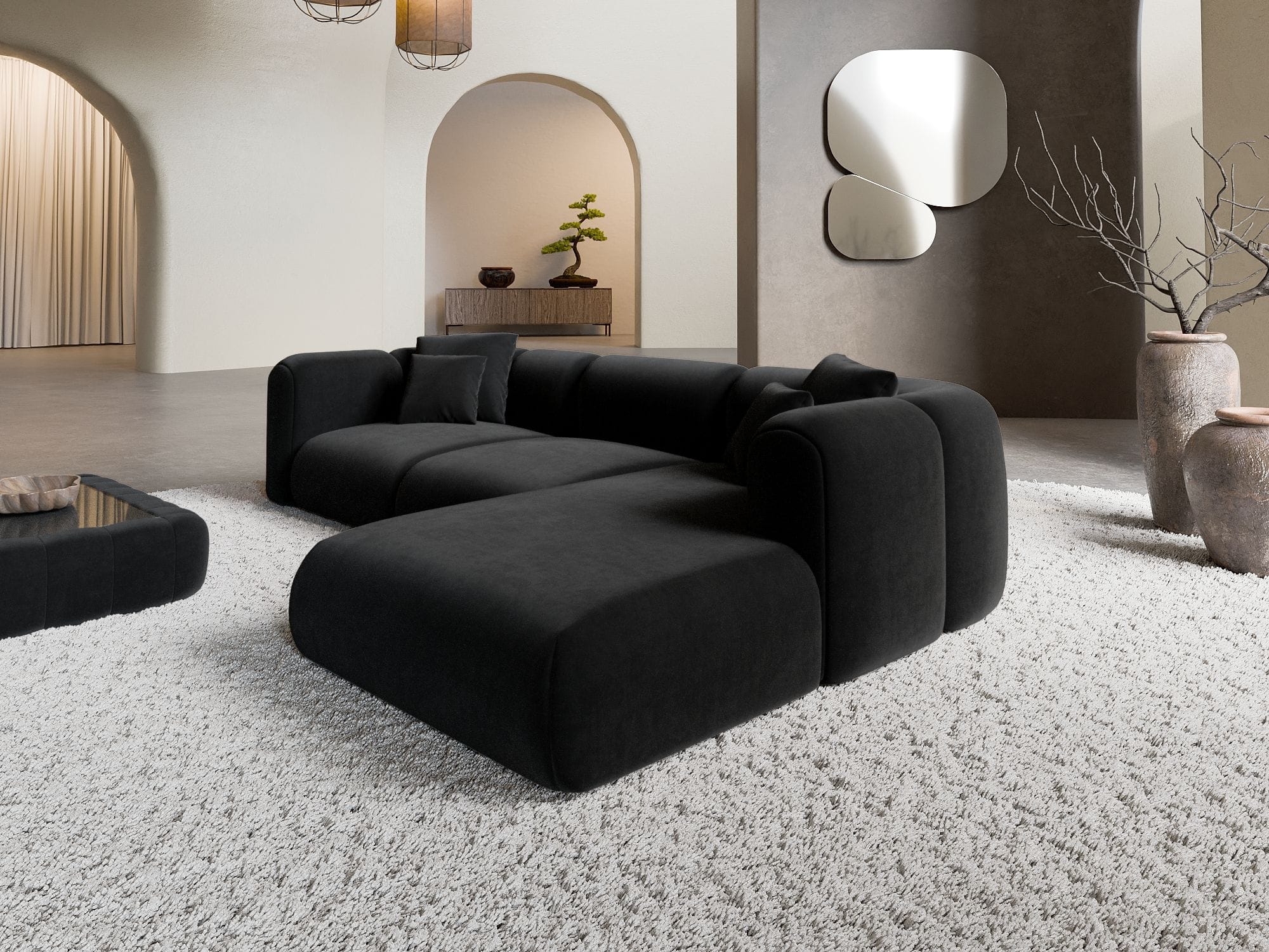 Ecksofa Venturia L Form aus Stoff schwarz