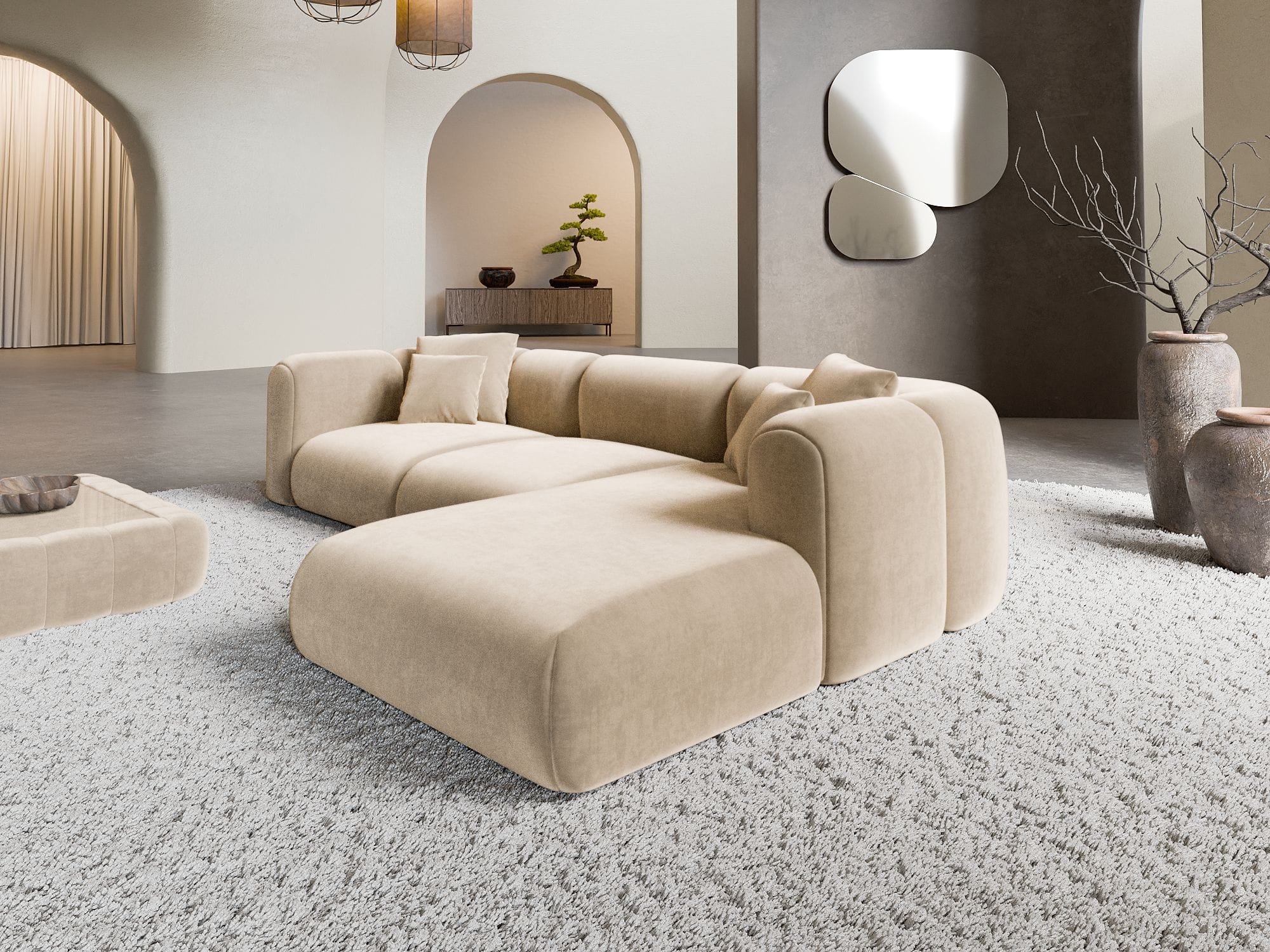 Ecksofa Venturia L-Form aus Stoff Creme