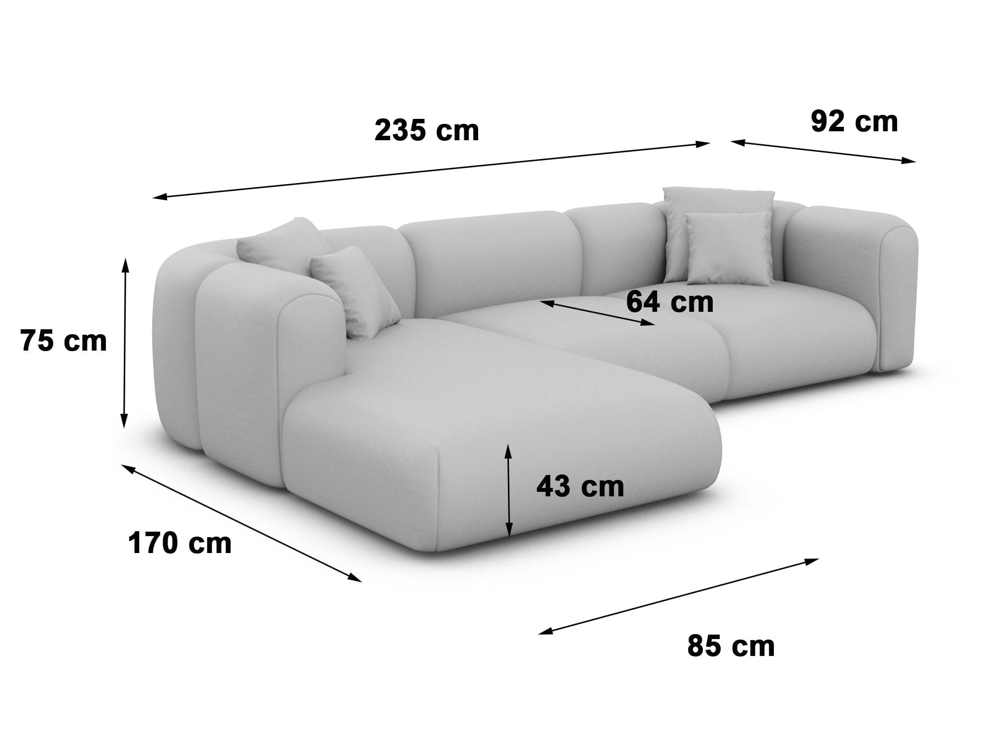 Ecksofa Venturia L-Form aus Stoff Beige