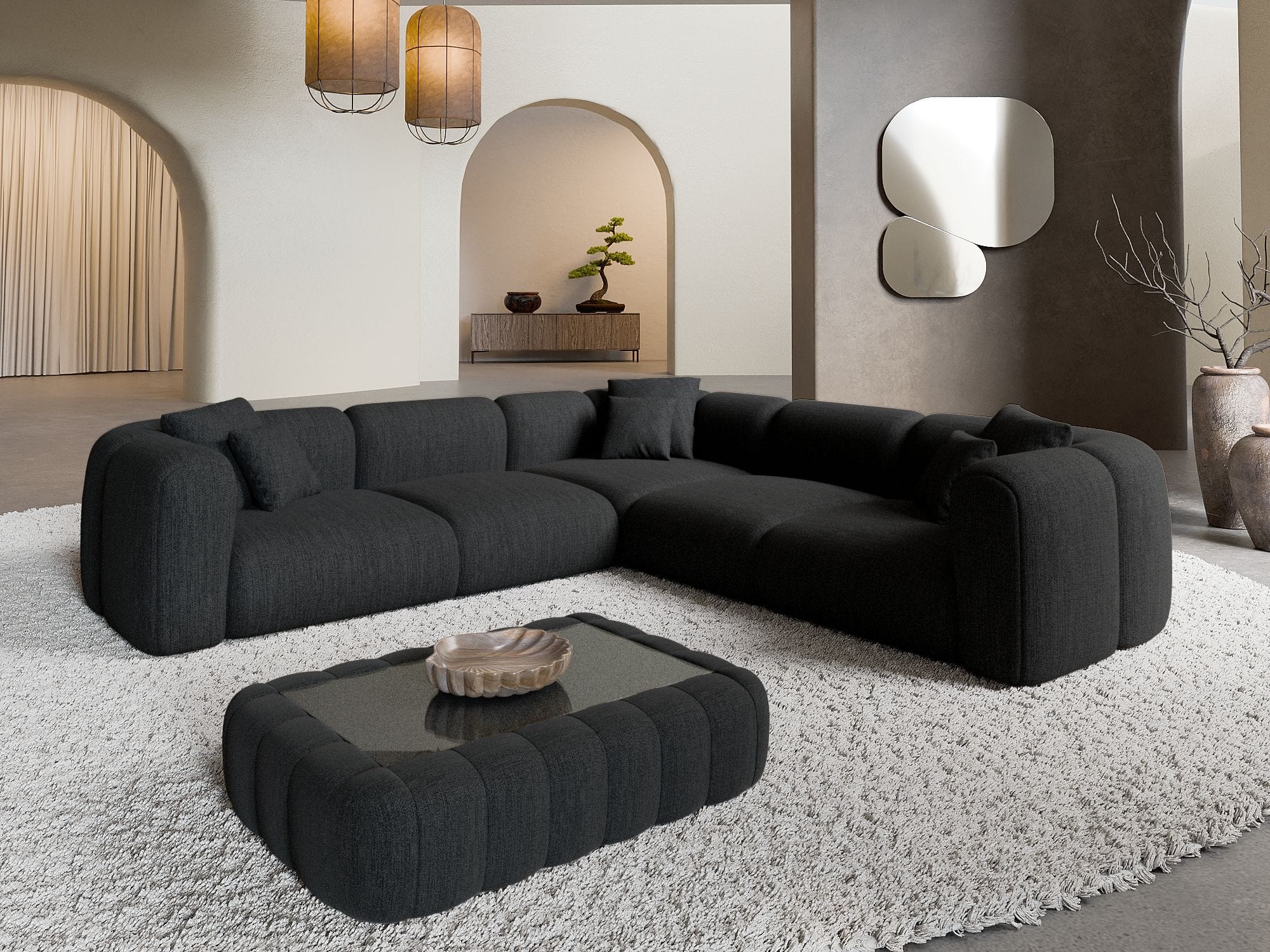 Stoff Ecksofa Venturia L-Form Schwarz