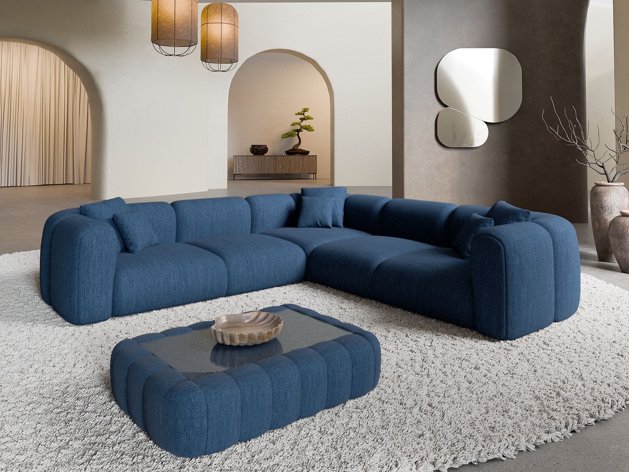 Stoff Ecksofa Venturia L Form dunkelblau