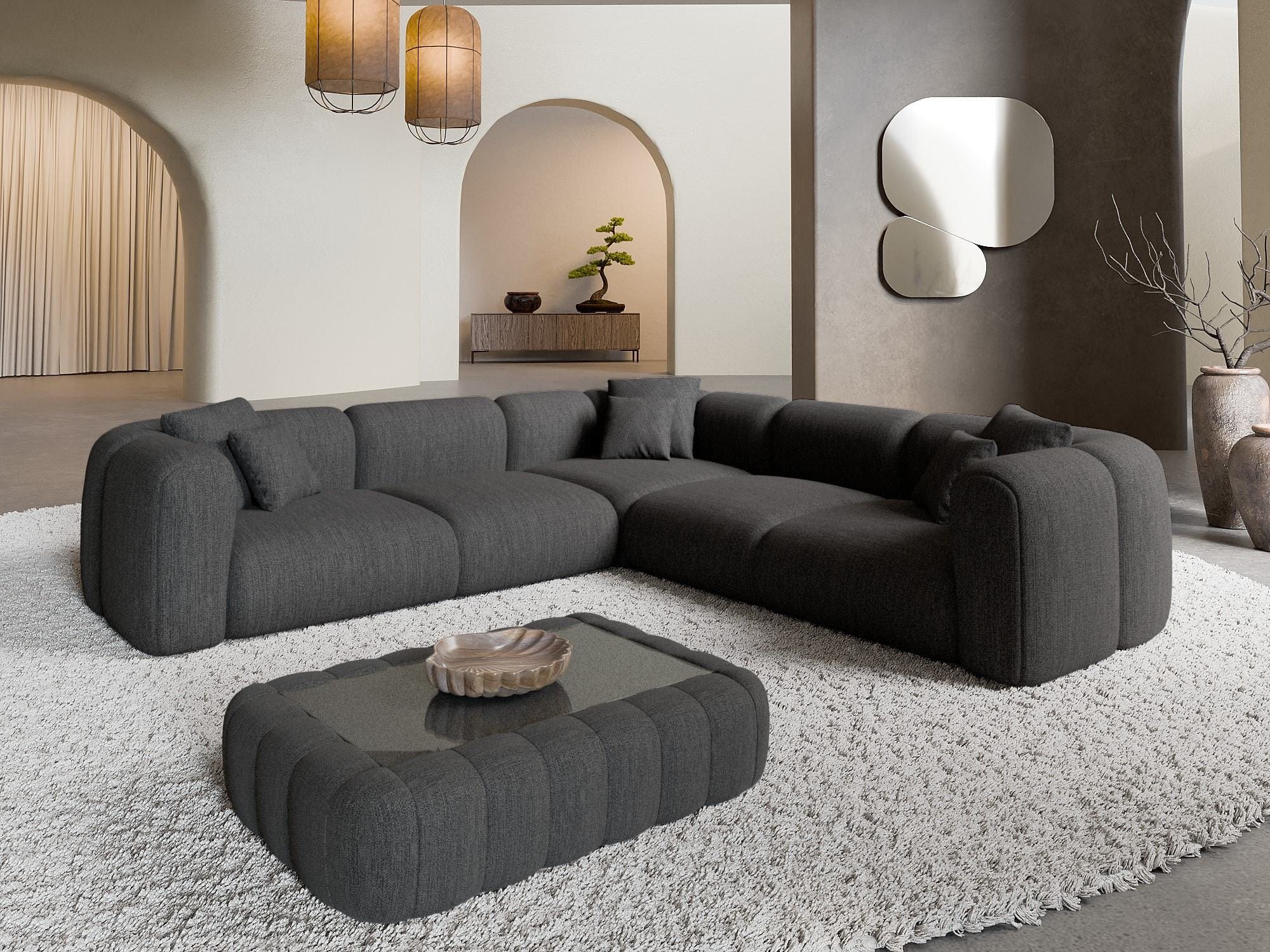 Stoff Ecksofa Venturia L-Form Anthrazit
