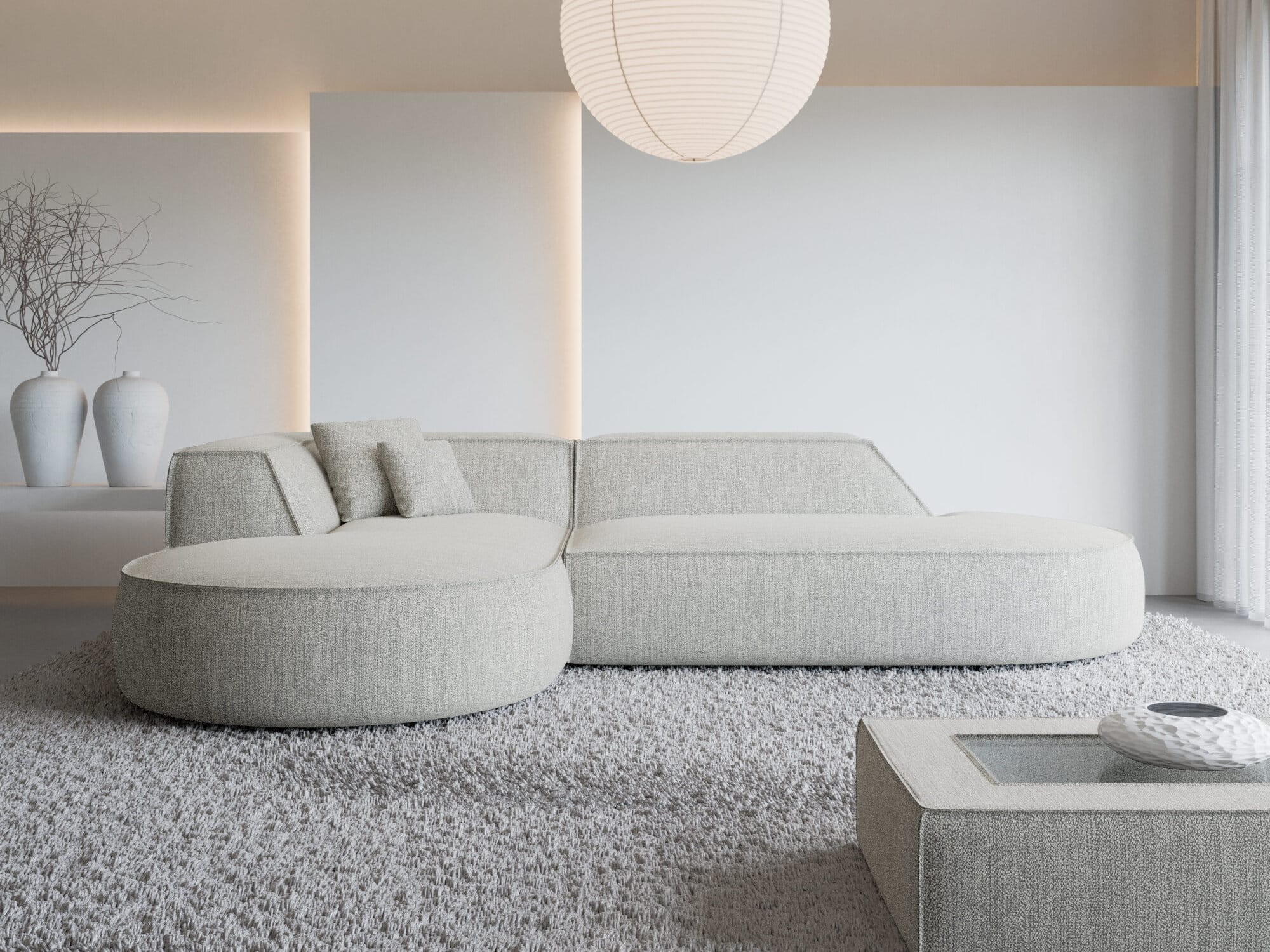 Couch Monterola Lounge L Form in Stoff hellgrau