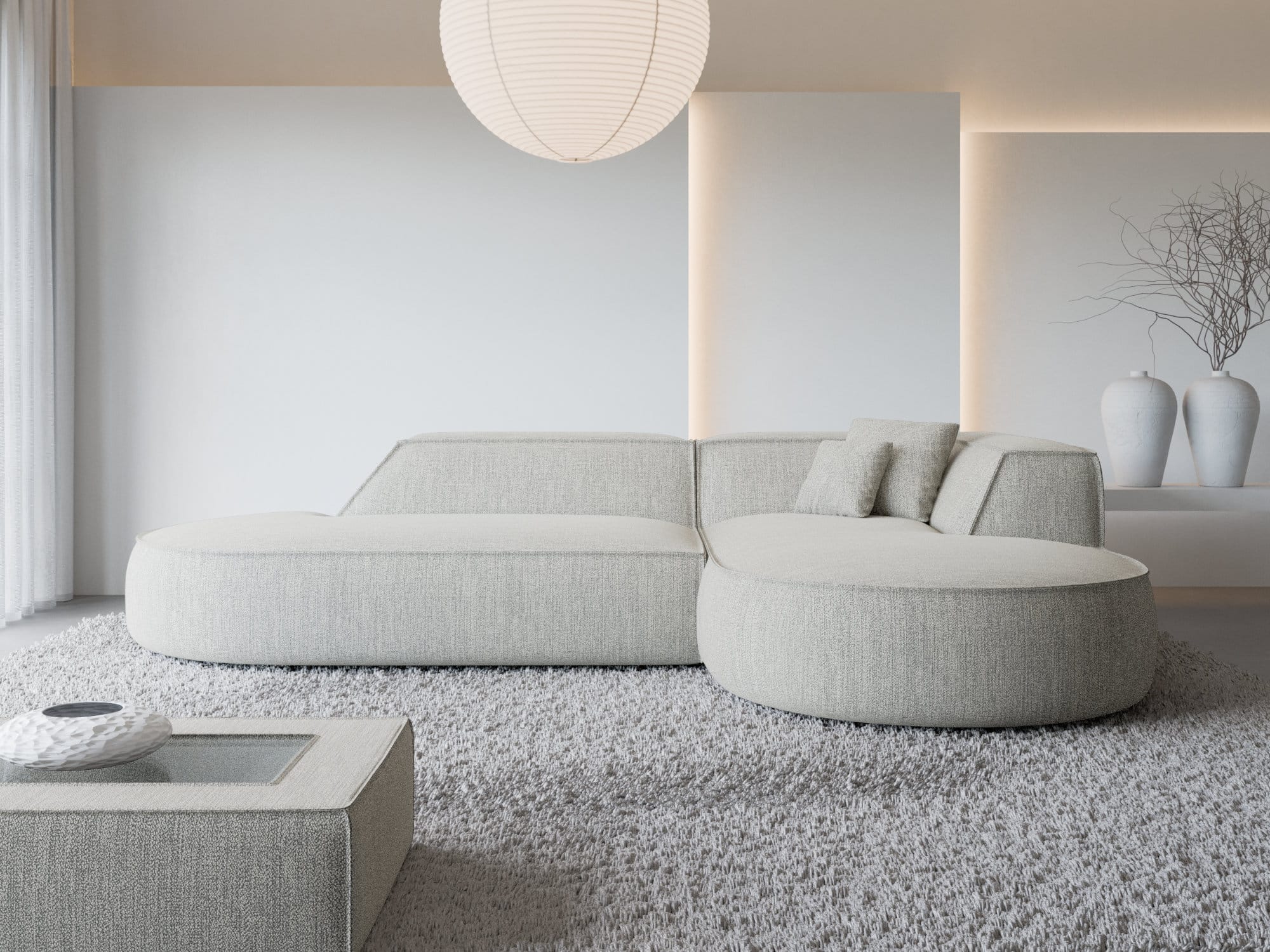 Couch Monterola Lounge L Form in Stoff hellgrau