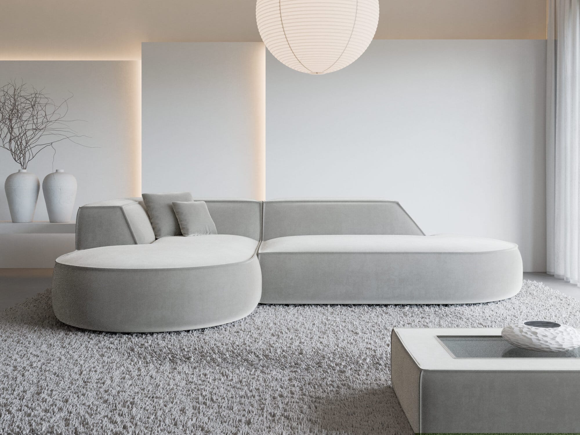 Couch Monterola Lounge L-Form in Stoff hellgrau