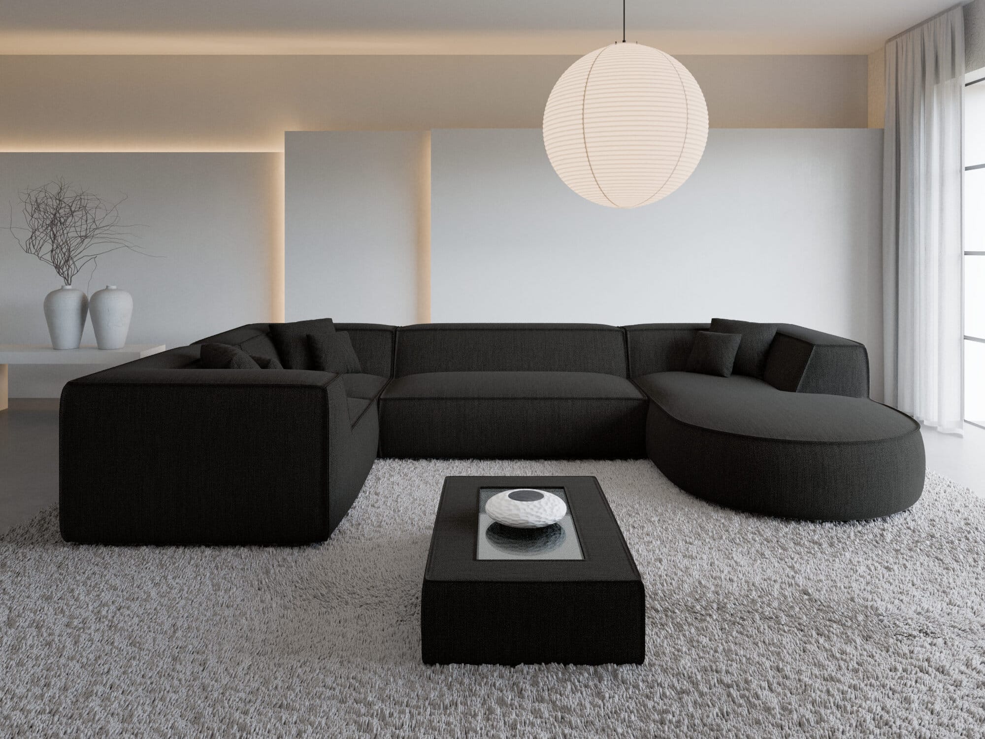 Wohnlandschaft Monterola XL U-Form in Stoff Schwarz