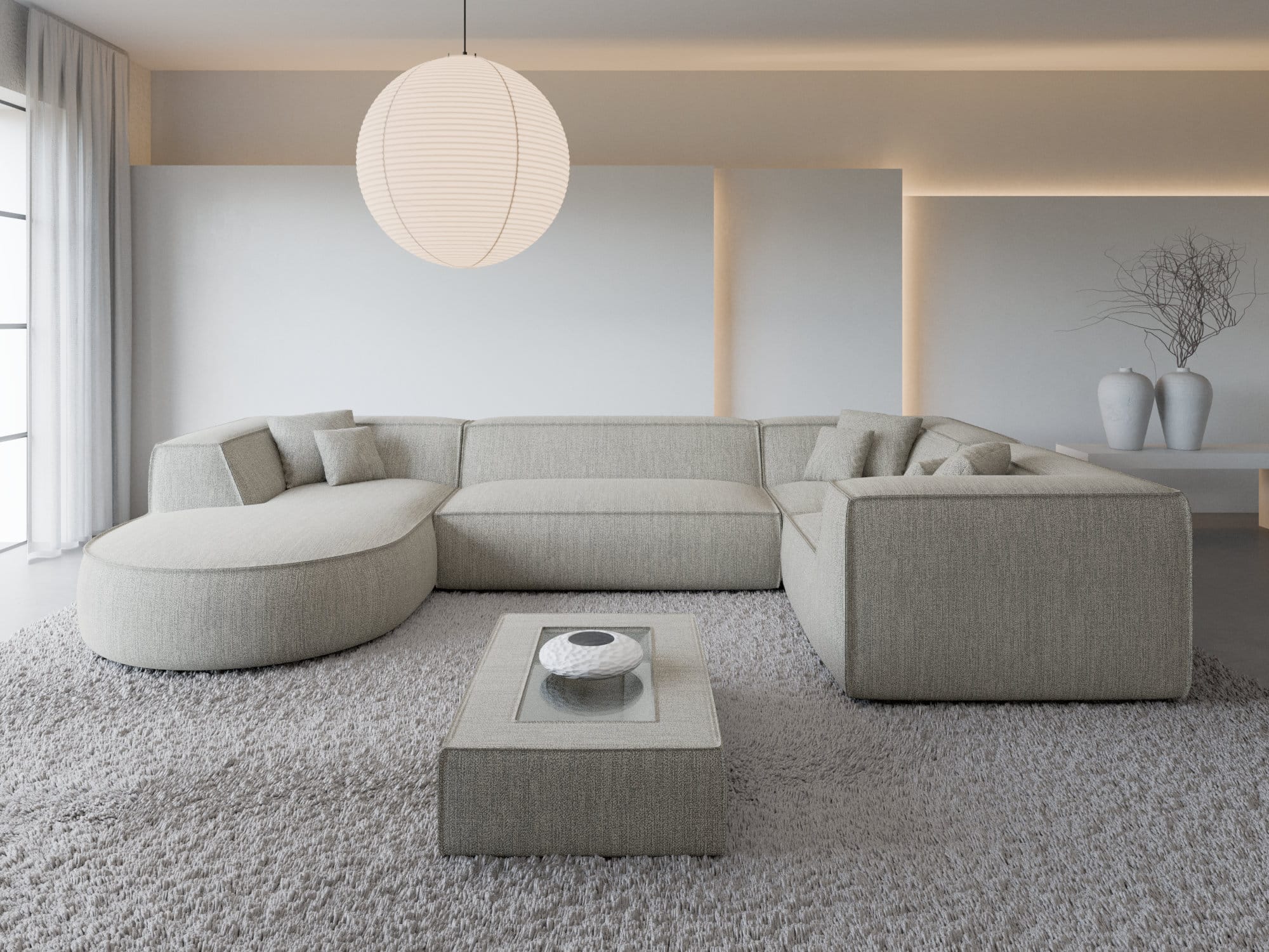 Wohnlandschaft Monterola XL in Stoff hellgrau
