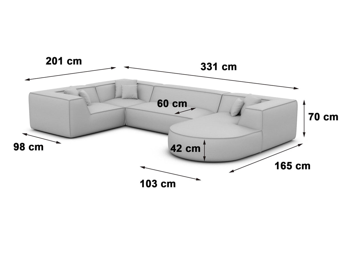 Wohnlandschaft Monterola XL U-Form in Stoff Hellgrau