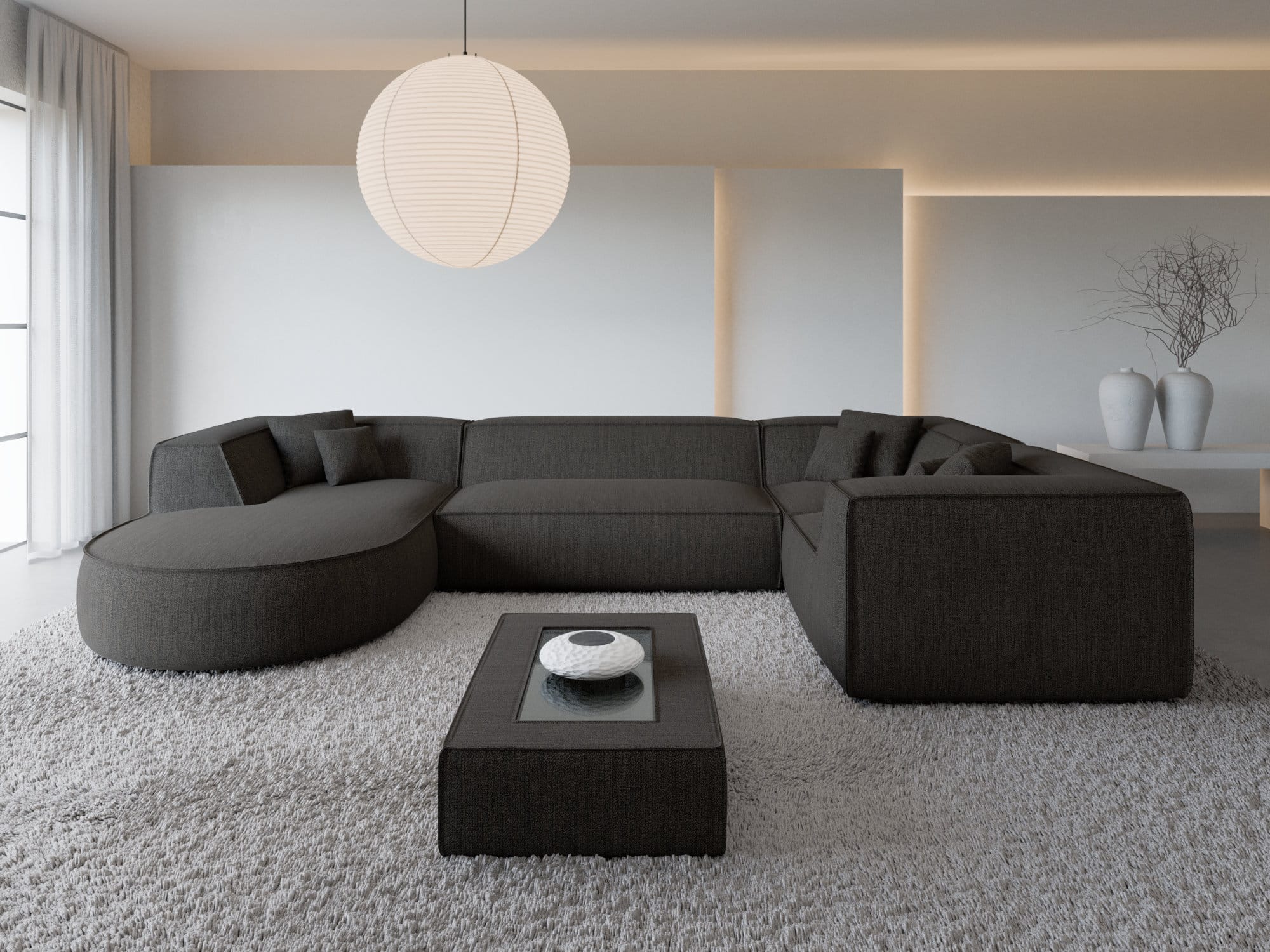 Wohnlandschaft Monterola XL U-Form in Stoff Anthrazit