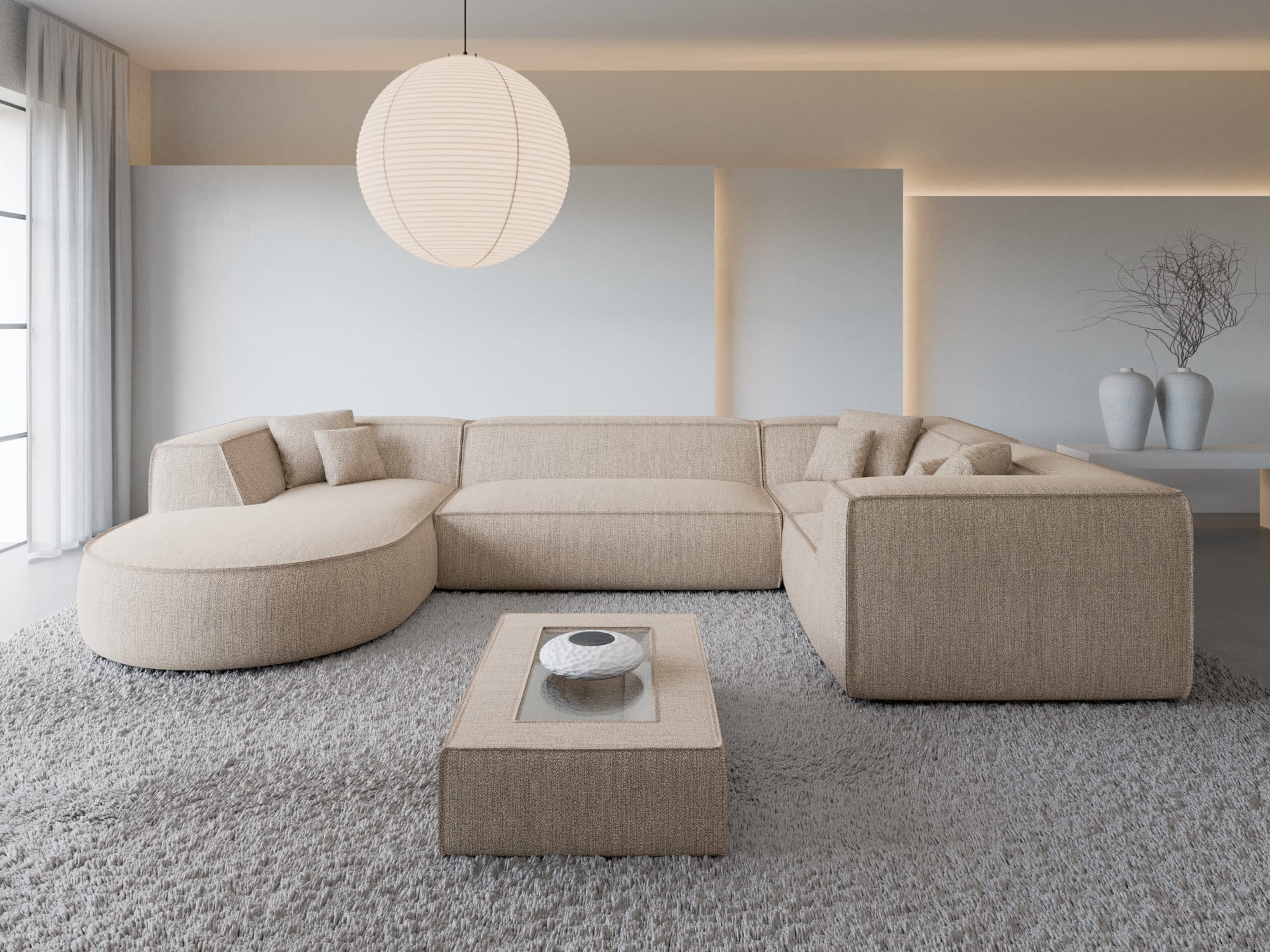 Wohnlandschaft Monterola XL U-Form in Stoff Beige