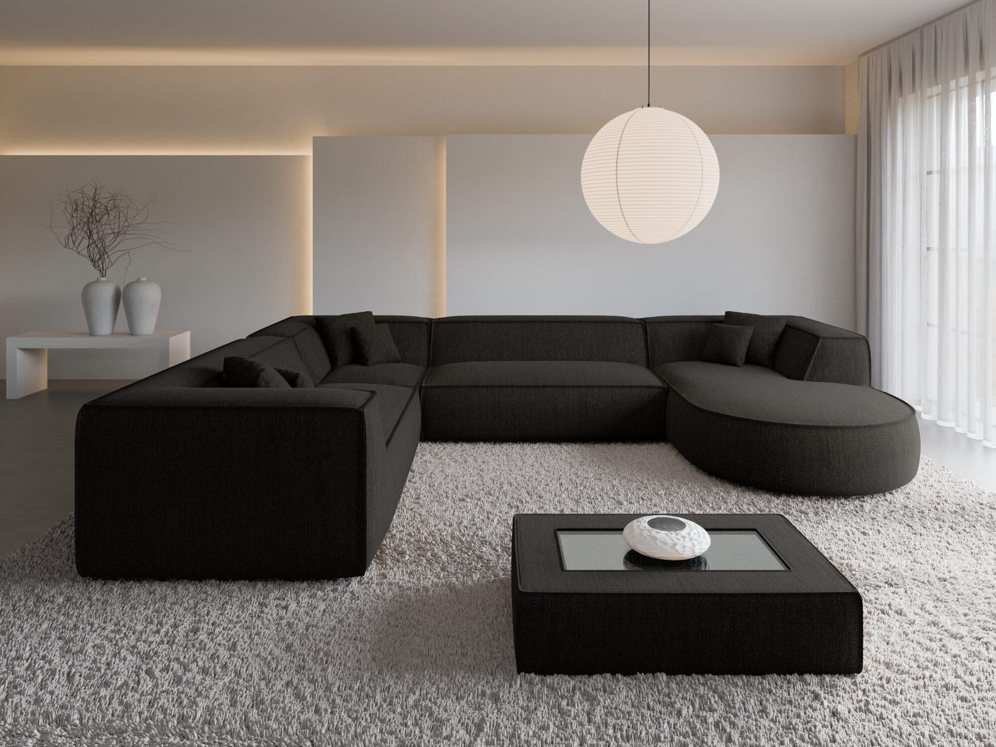 XXL Wohnlandschaft Monterola U-Form aus Stoff Schwarz