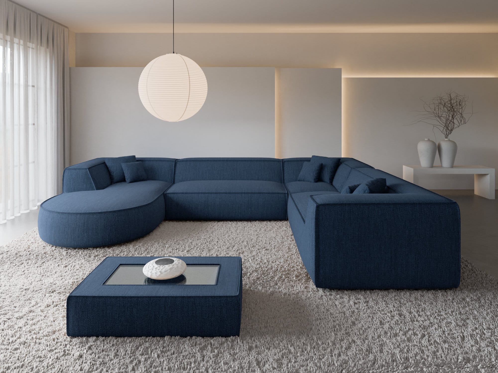 XXL Wohnlandschaft Monterola aus Stoff dunkelblau