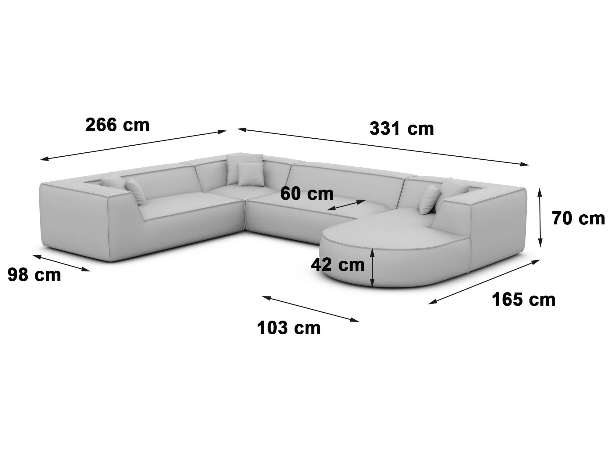 XXL Wohnlandschaft Monterola U-Form aus Stoff Hellgrau