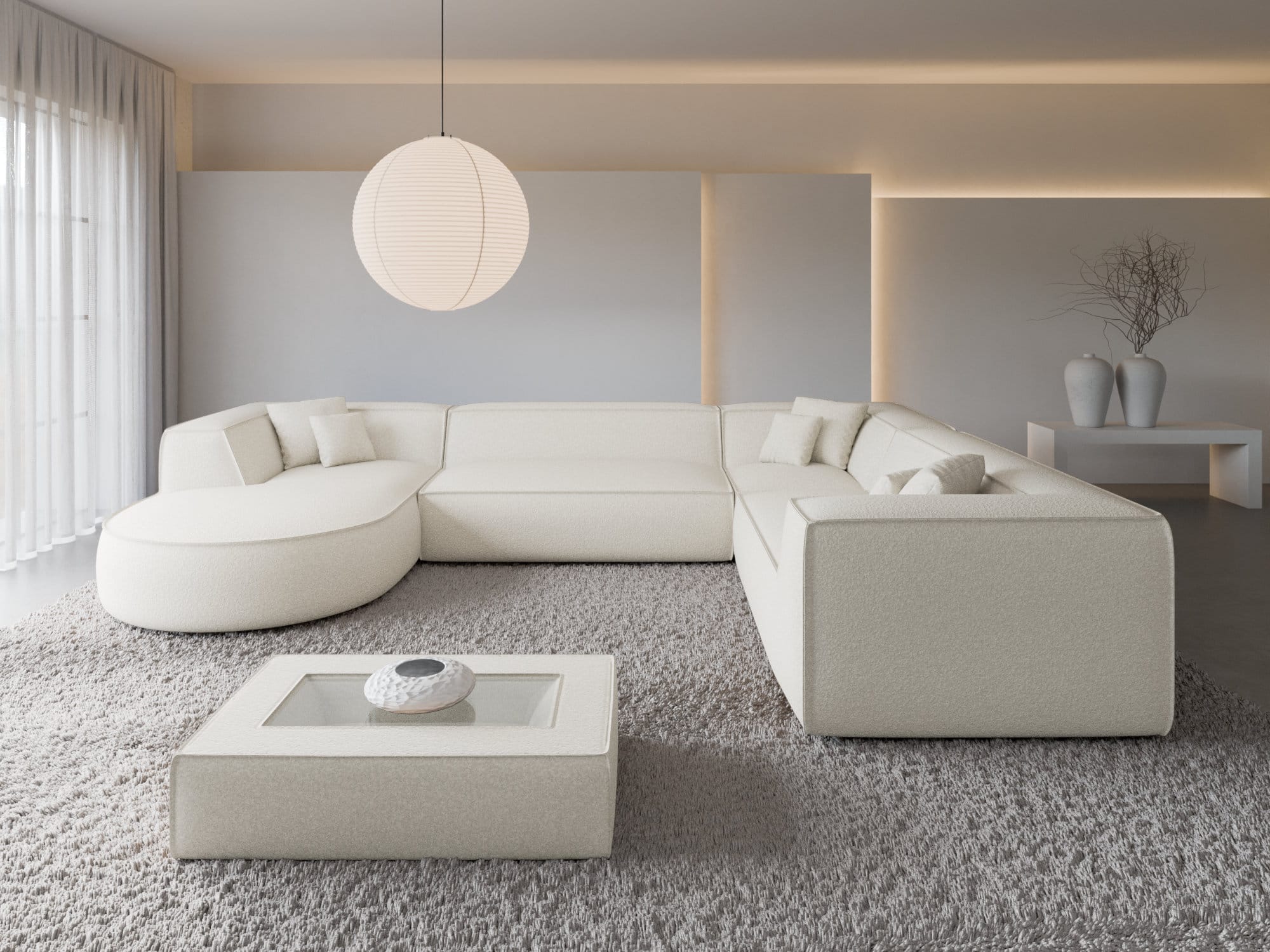 XXL Wohnlandschaft Monterola U-Form aus Stoff Weiß