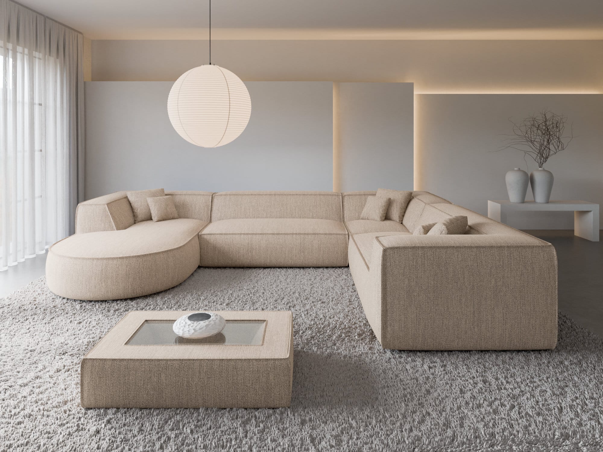 XXL Wohnlandschaft Monterola aus Stoff beige
