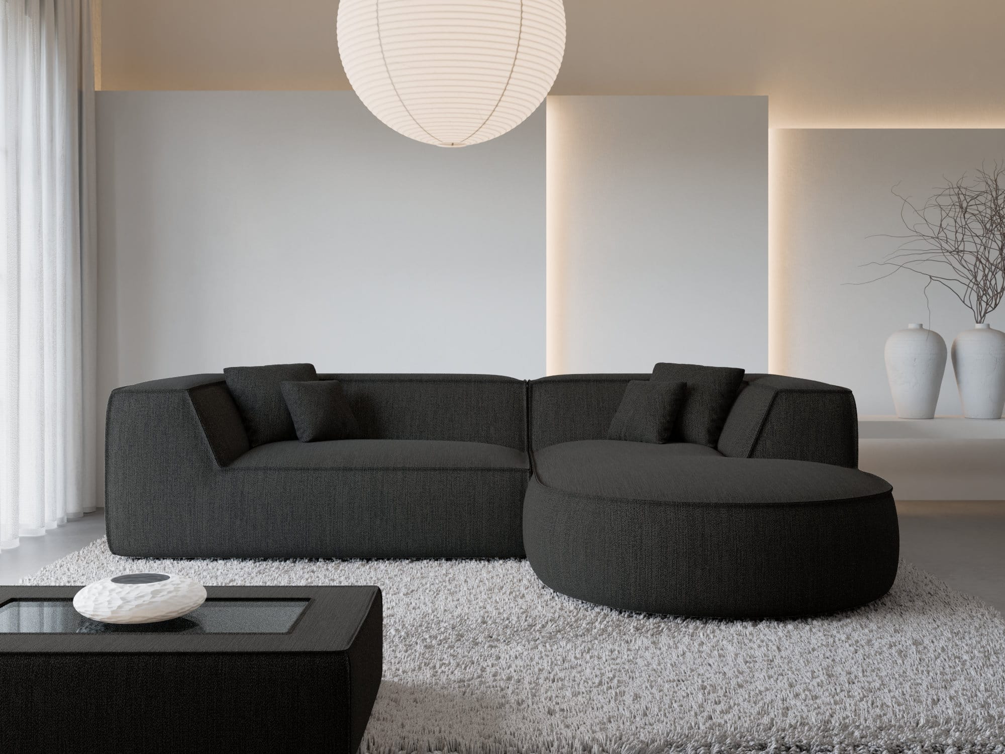 Stoff Ecksofa Monterola L-Form Schwarz