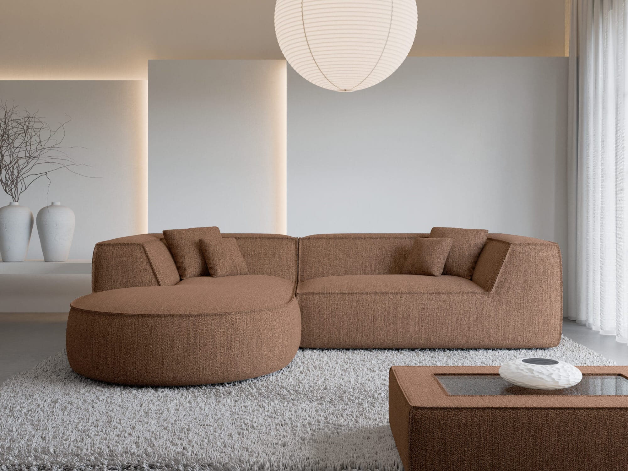 Stoff Ecksofa Monterola L-Form Braun