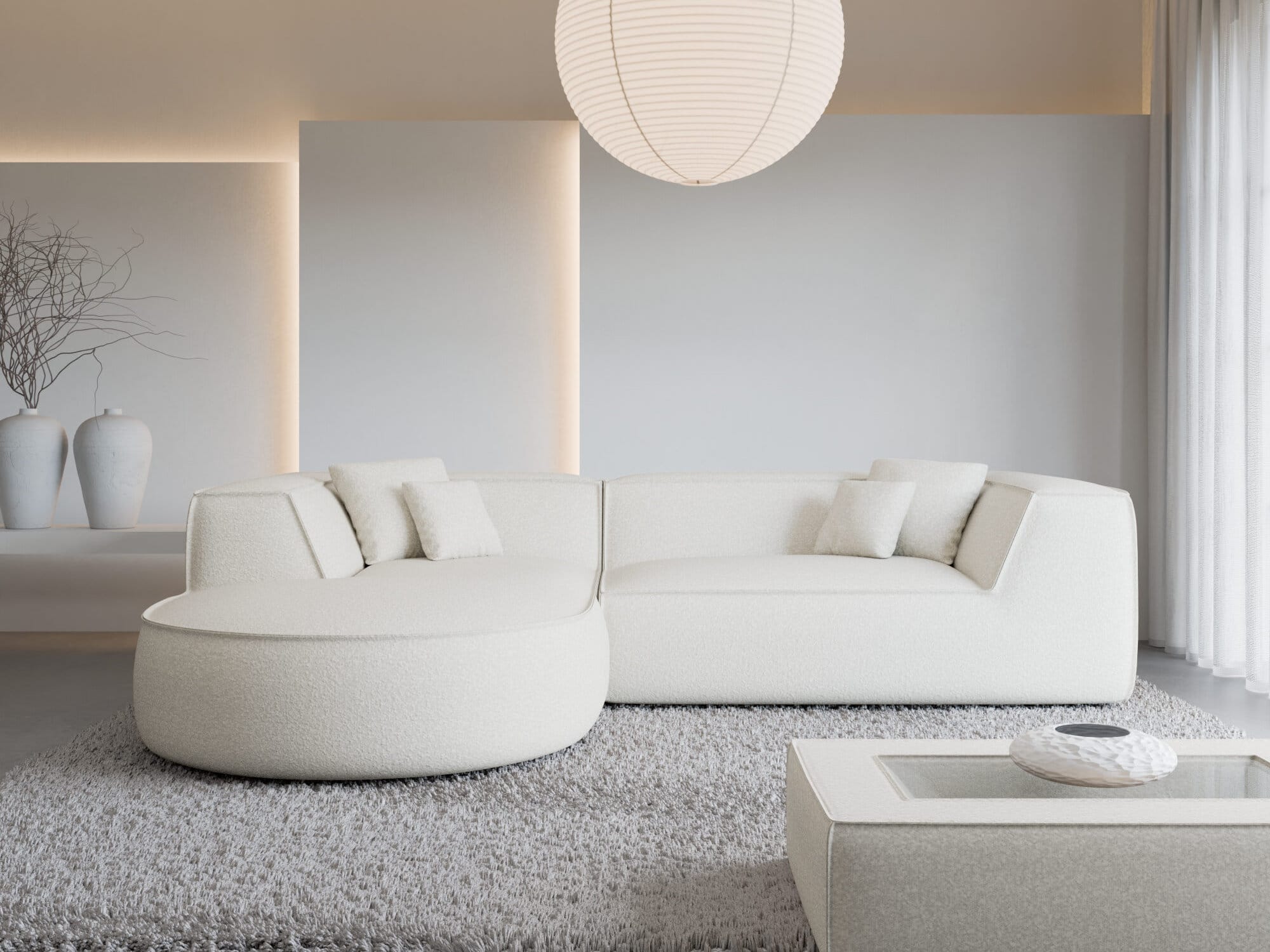 Stoff Ecksofa Monterola L-Form Weiß
