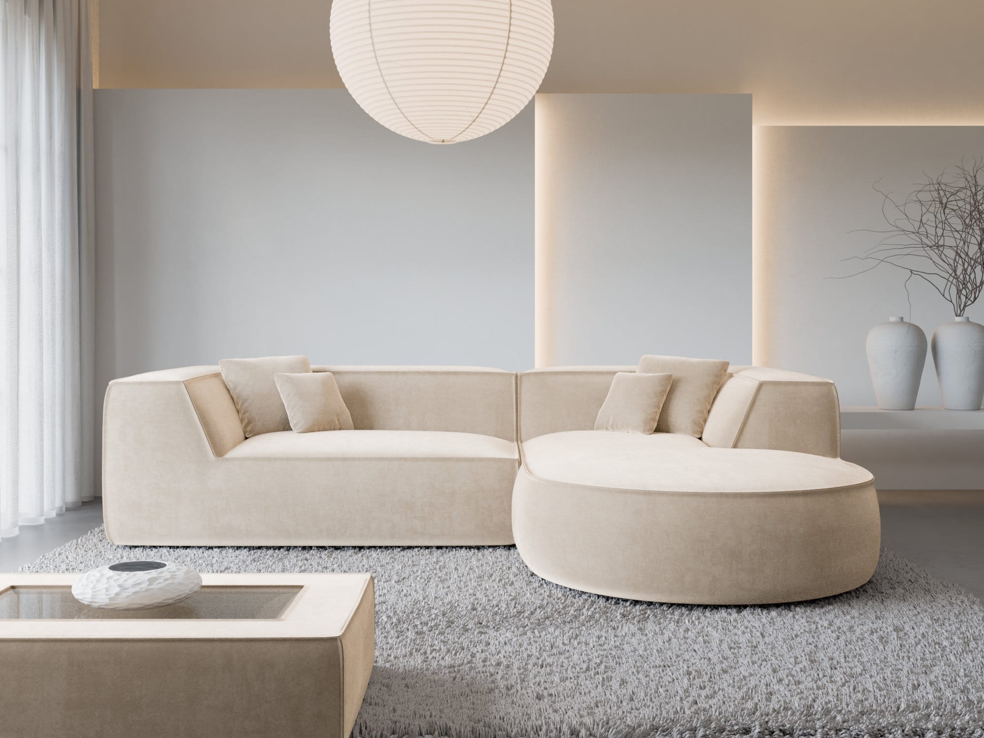 Stoff Ecksofa Monterola L-Form Creme