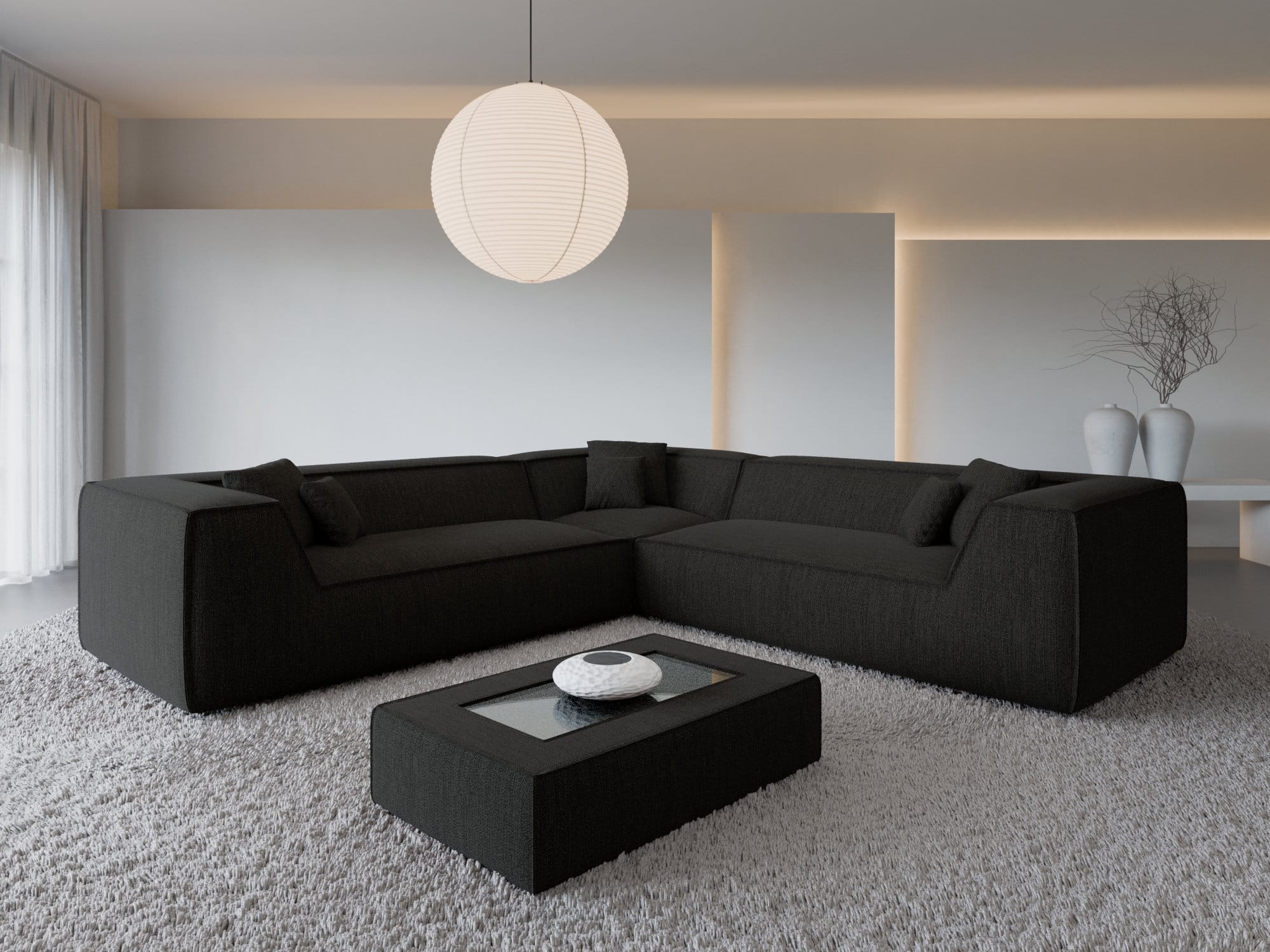Ecksofa Monterola L-Form aus Stoff Schwarz