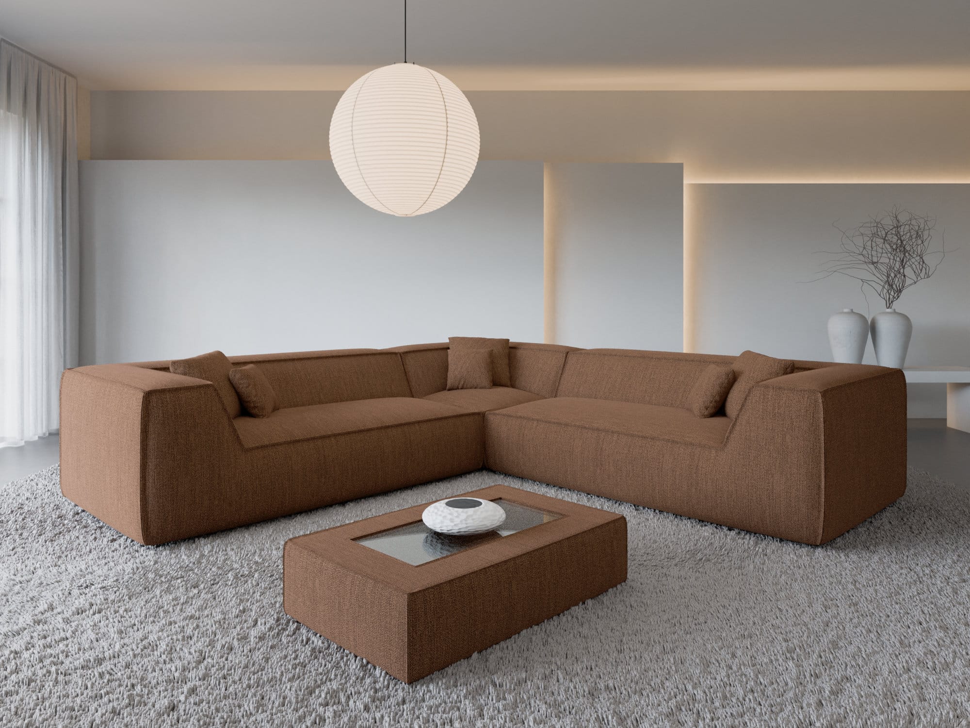 Ecksofa Monterola L-Form aus Stoff Braun