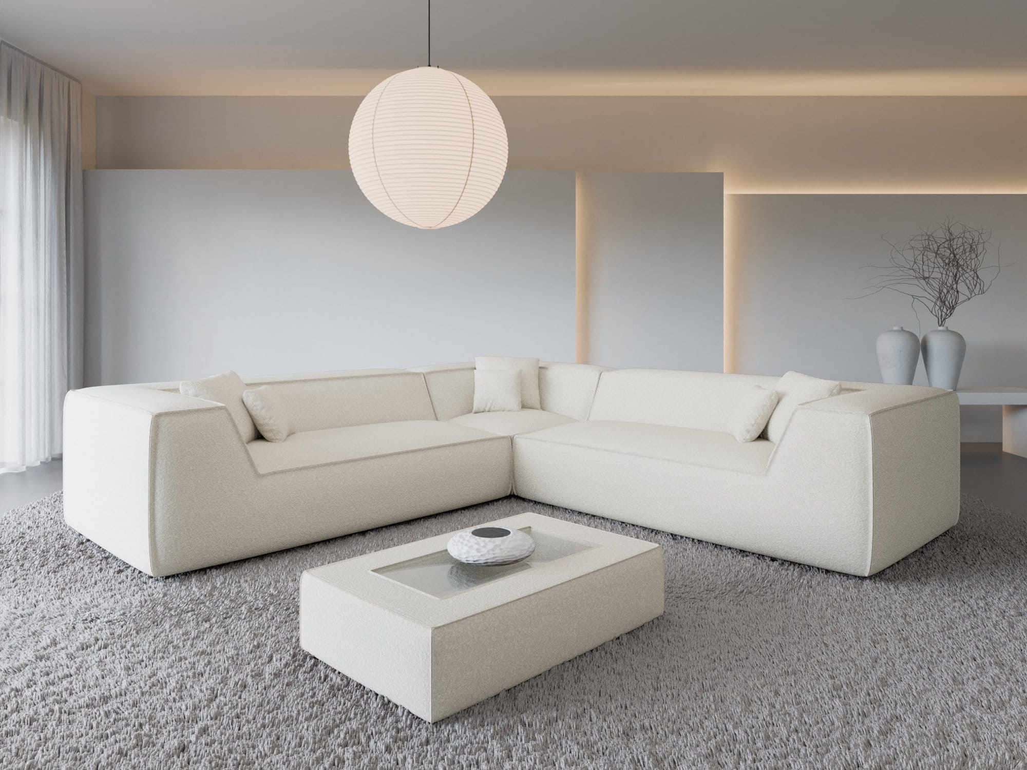Ecksofa Monterola L-Form aus Stoff Weiß
