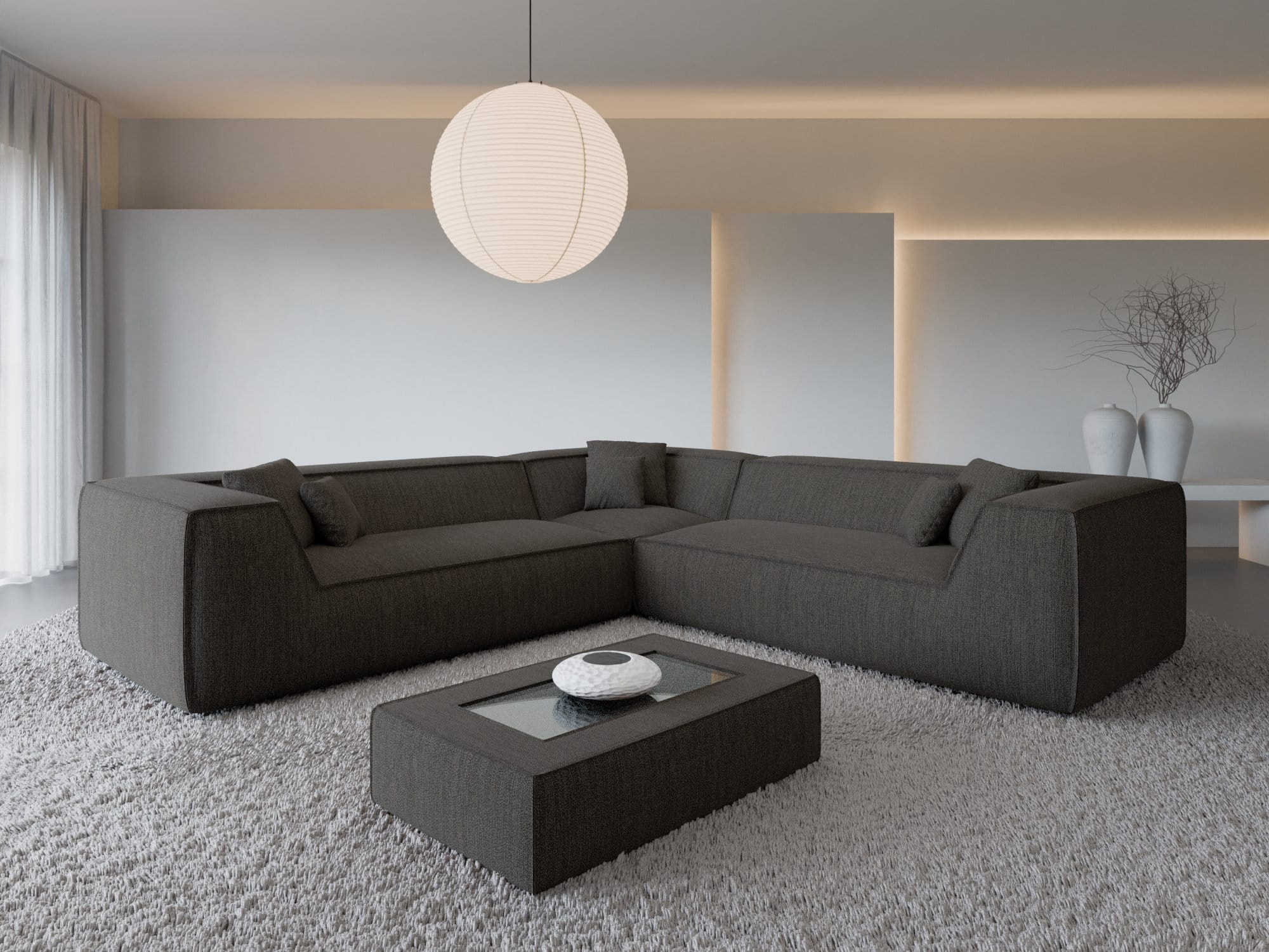 Ecksofa Monterola L-Form aus Stoff Anthrazit
