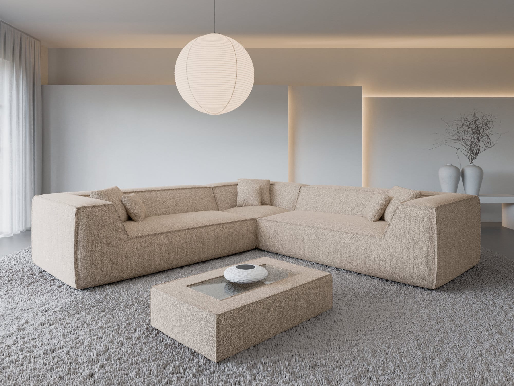 Ecksofa Monterola L-Form aus Stoff Beige