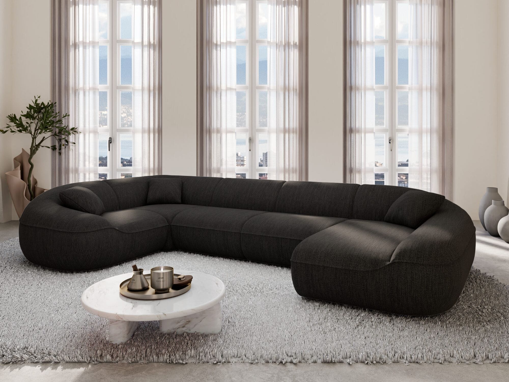 XL Stoff Wohnlandschaft Solmare U-Form Schwarz