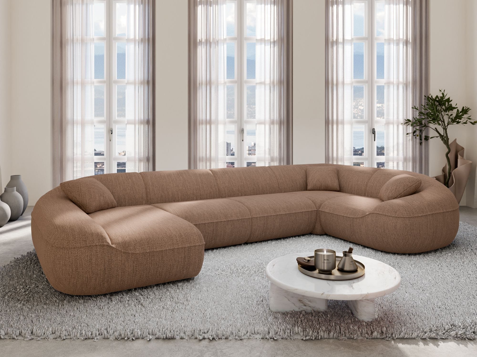XL Stoff Wohnlandschaft Solmare U-Form Braun