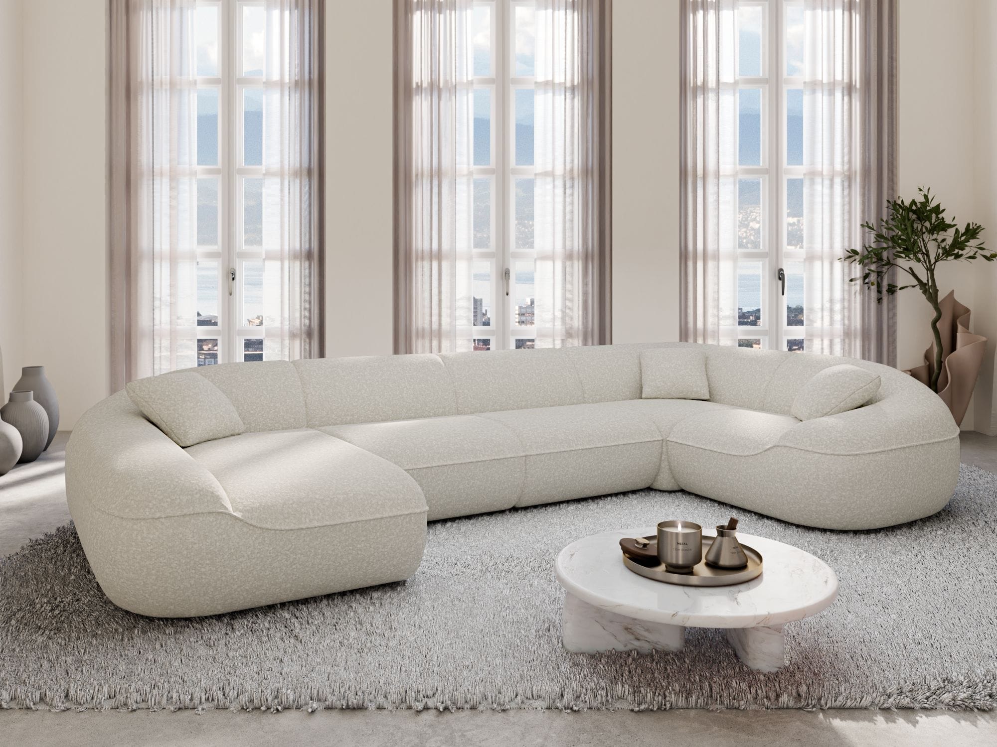 XL Stoff Wohnlandschaft Solmare U-Form Weiß