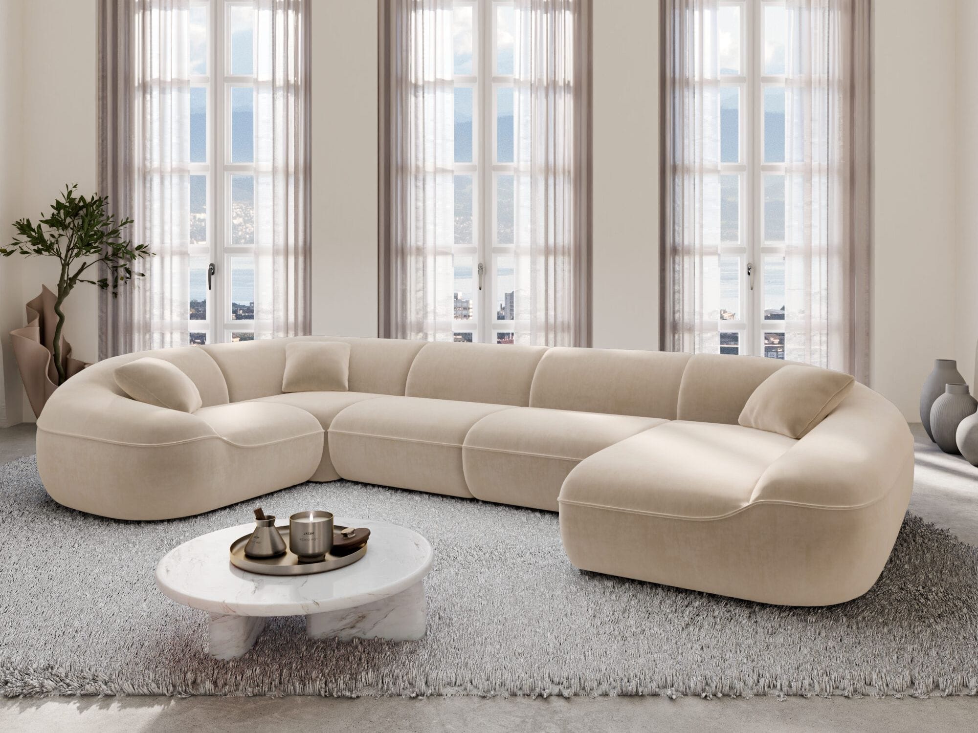 XL Stoff Wohnlandschaft Solmare U-Form Creme