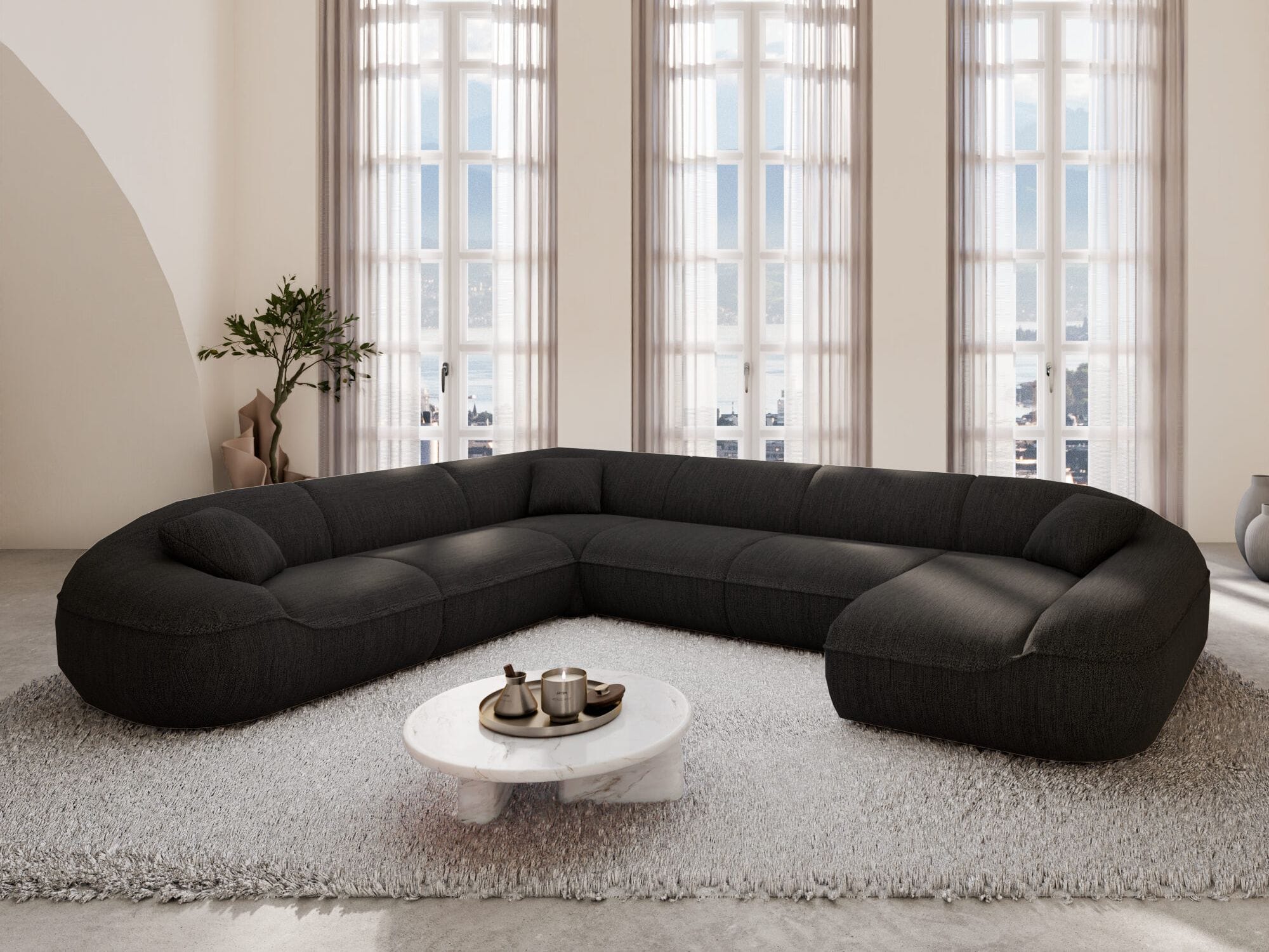 XXL Stoff Wohnlandschaft Solmare U-Form Schwarz