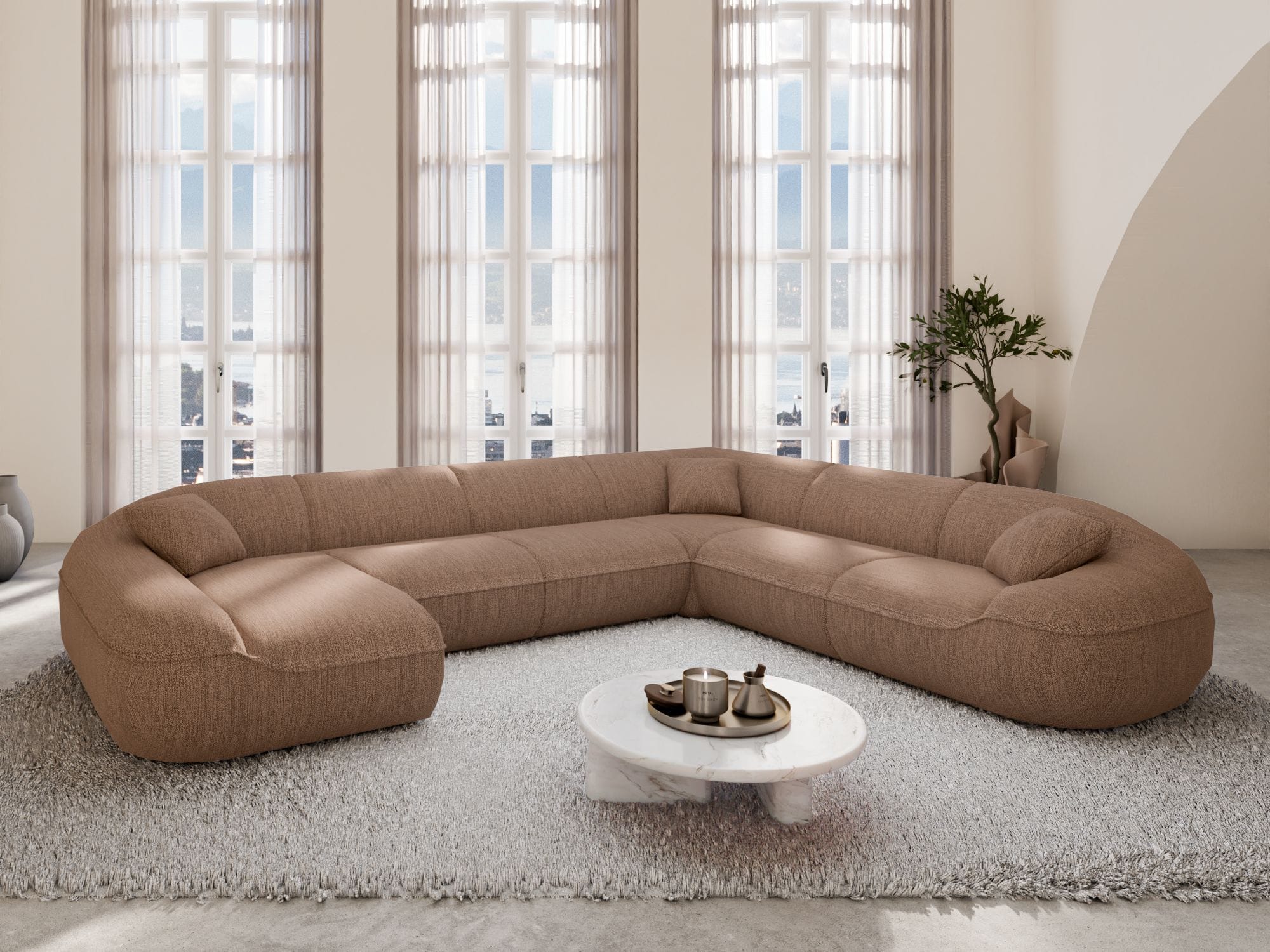 XXL Stoff Wohnlandschaft Solmare U-Form Braun