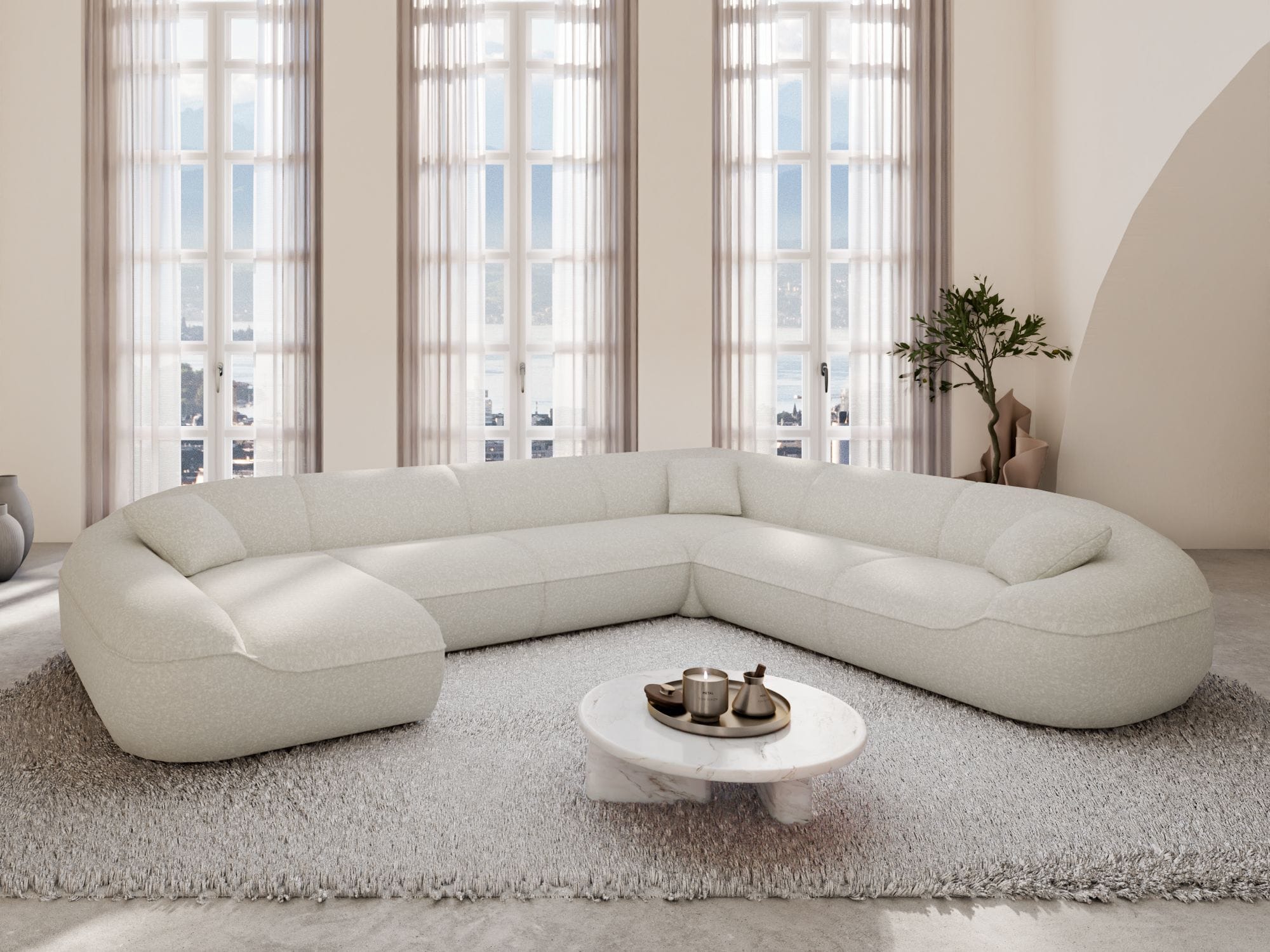 XXL Stoff Wohnlandschaft Solmare U-Form Weiß
