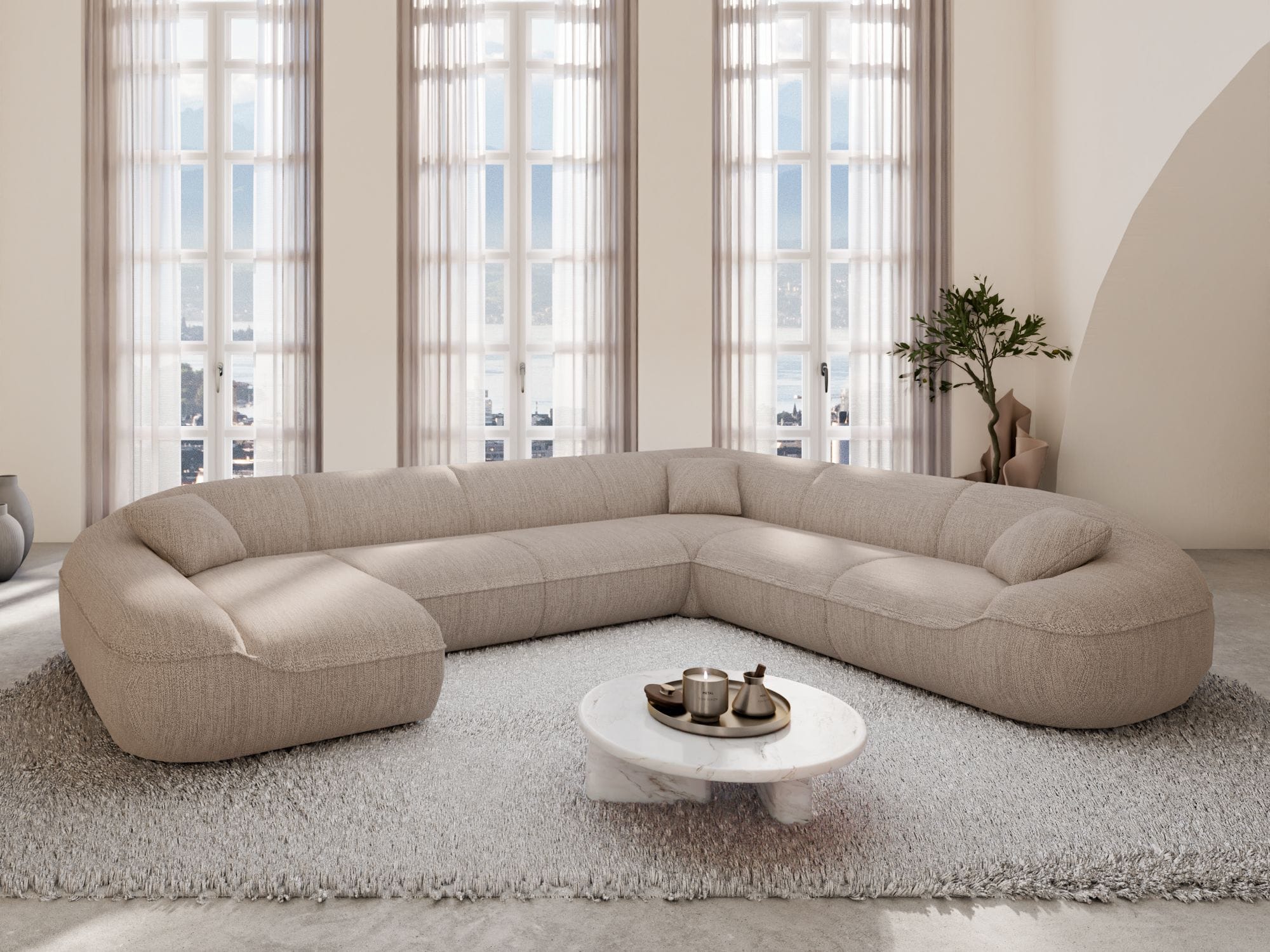 XXL Stoff Wohnlandschaft Solmare U-Form Beige