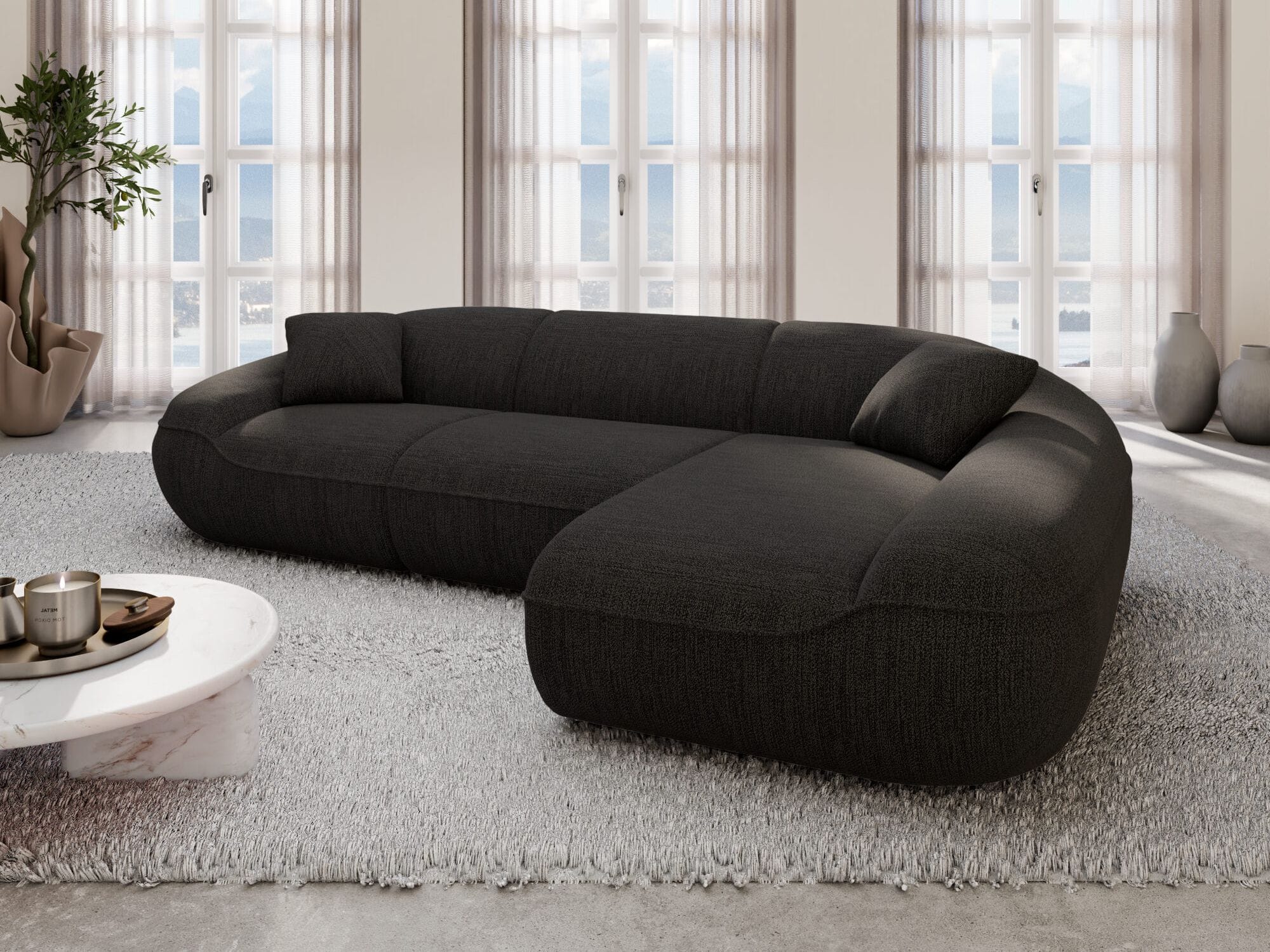 Ecksofa Solmare L-Form aus Stoff Schwarz