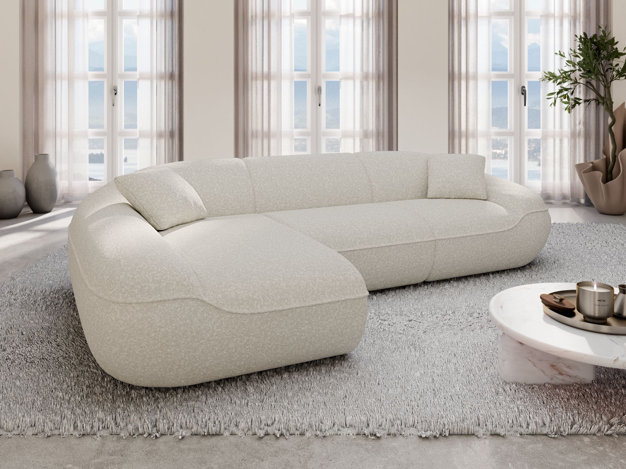 Ecksofa Solmare L-Form aus Stoff Weiß