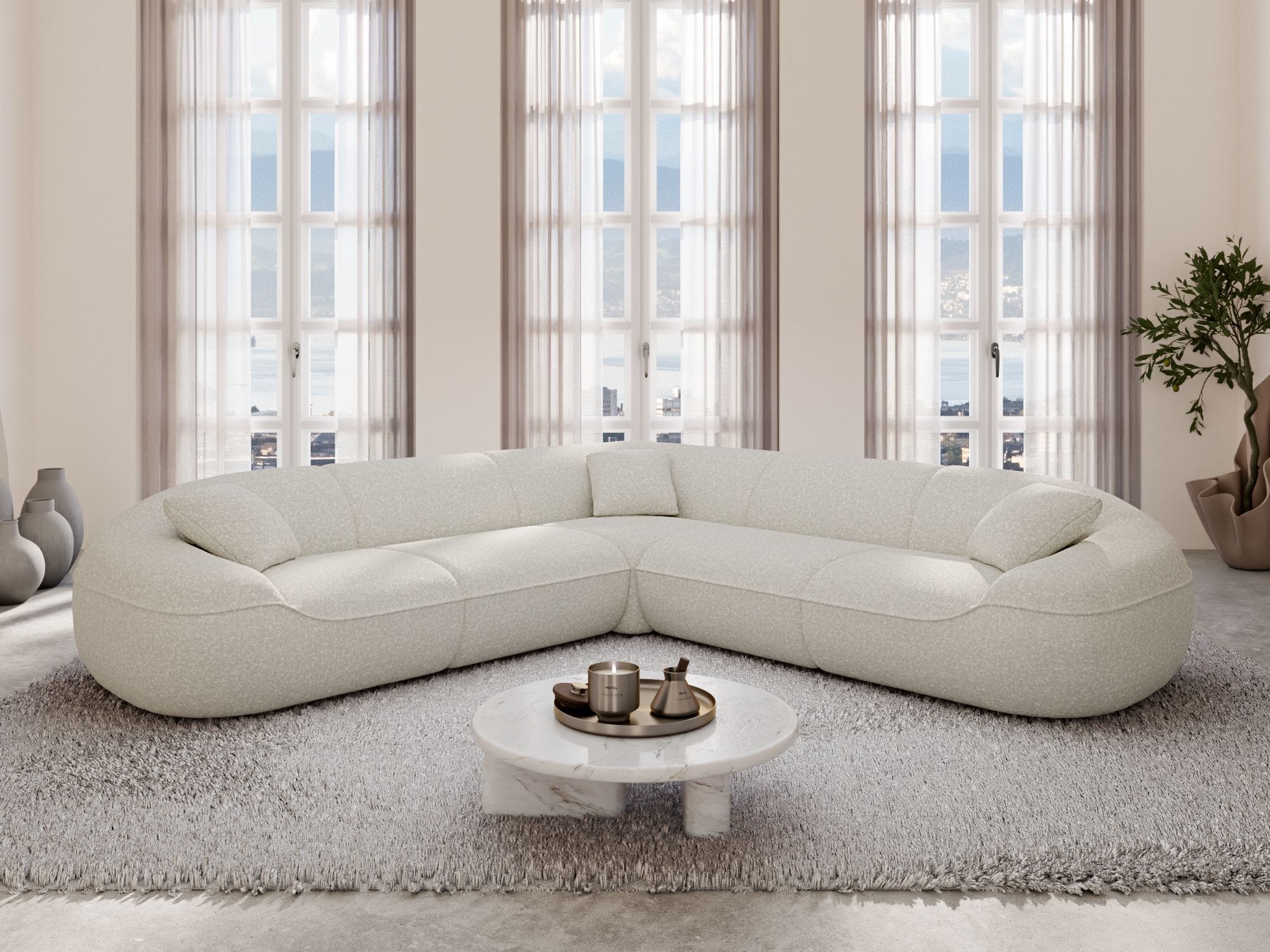 Stoff Ecksofa Solmare L-Form Weiß